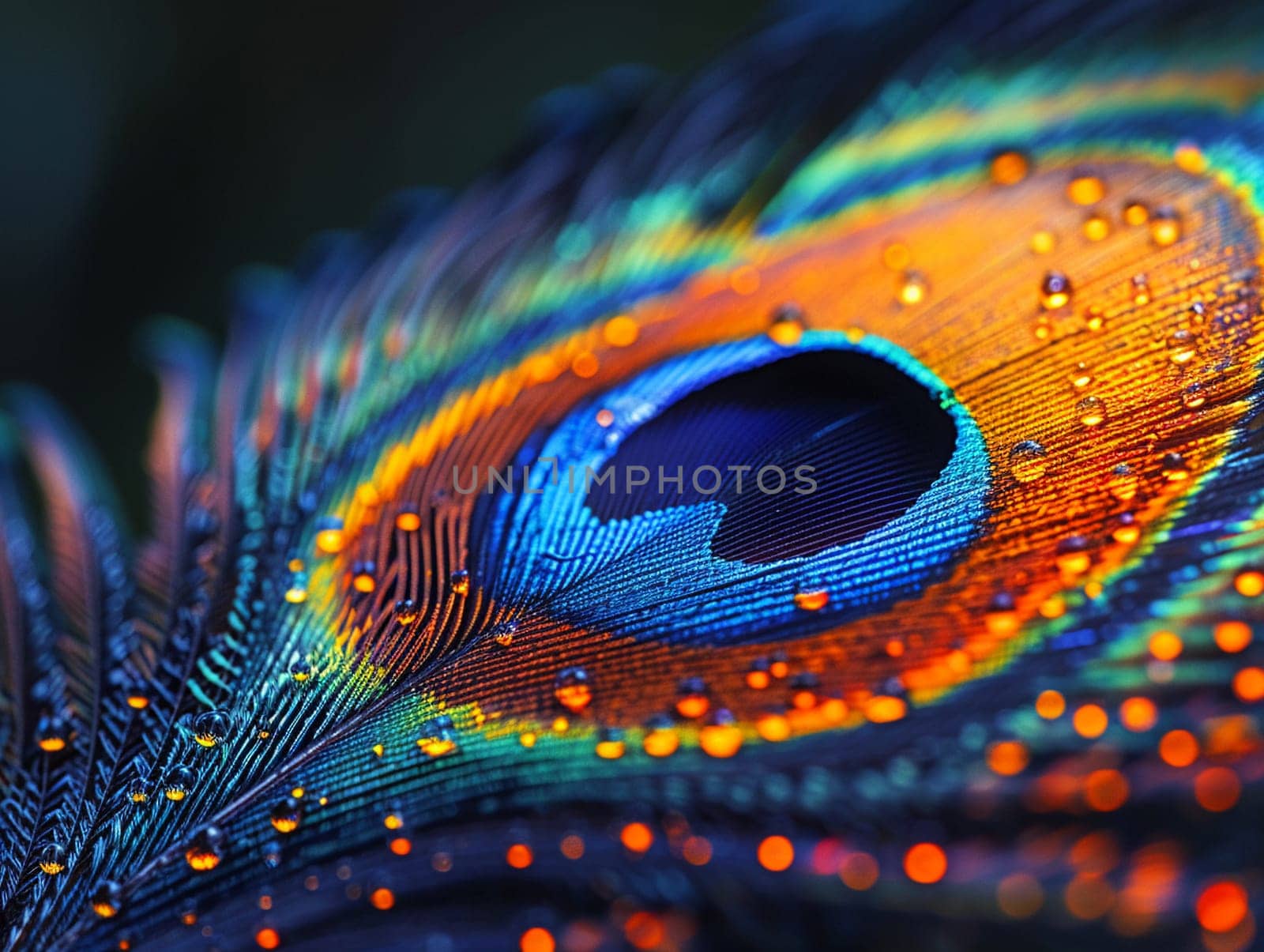 Close-up of a peacock feather, displaying vibrant colors and natural patterns.