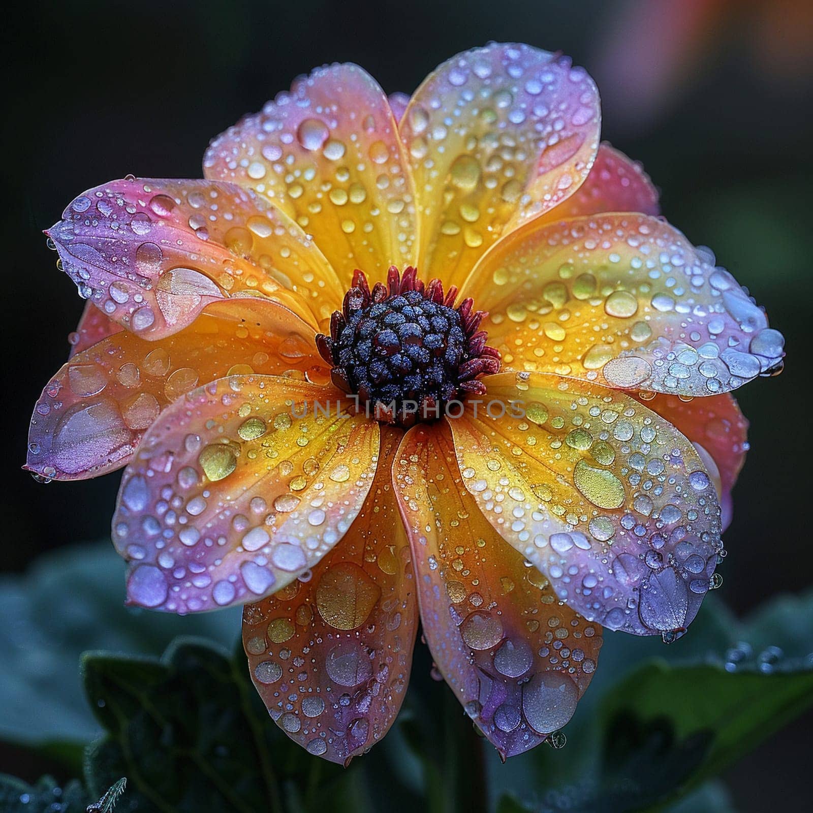 Fresh dew on a colorful garden flower, capturing the essence of spring.