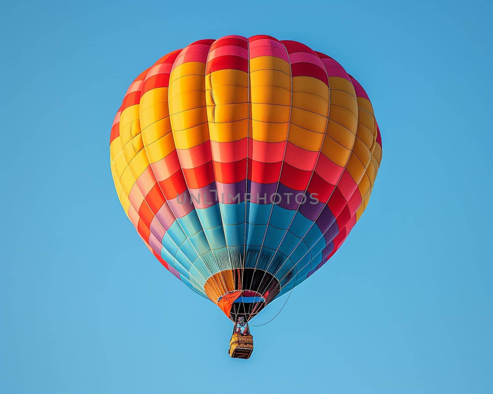 A colorful hot air balloon floating against a clear blue sky, representing freedom and adventure.