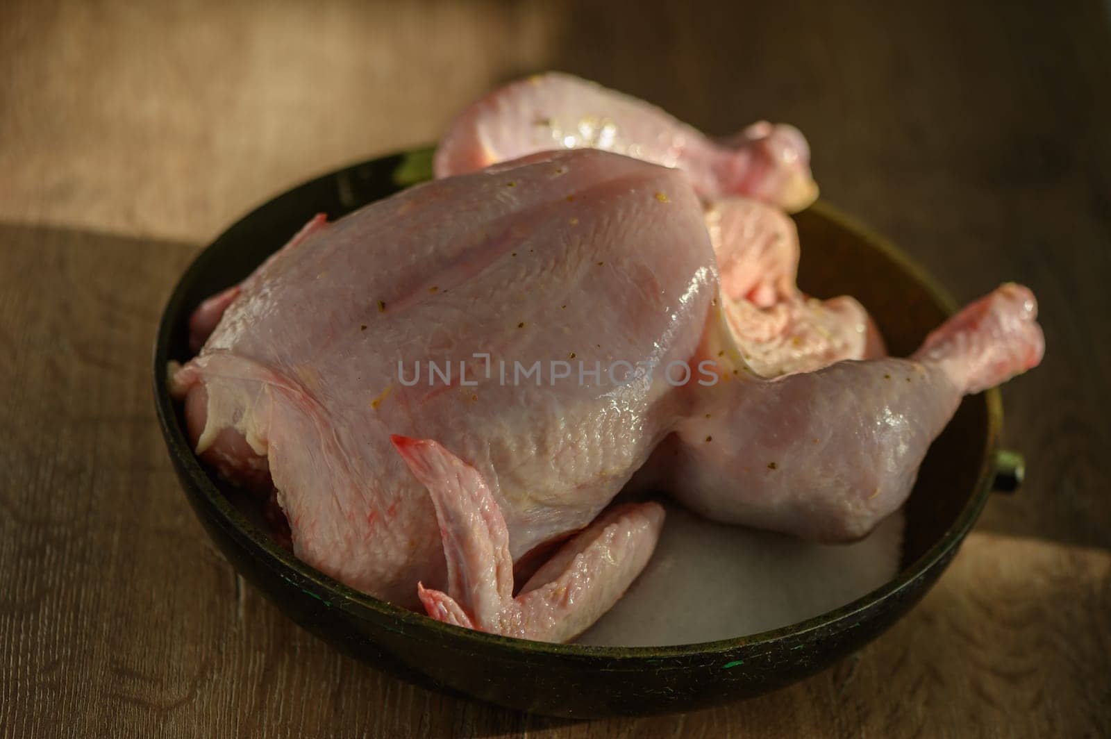 Still life full length raw chicken for roasting preparation 3