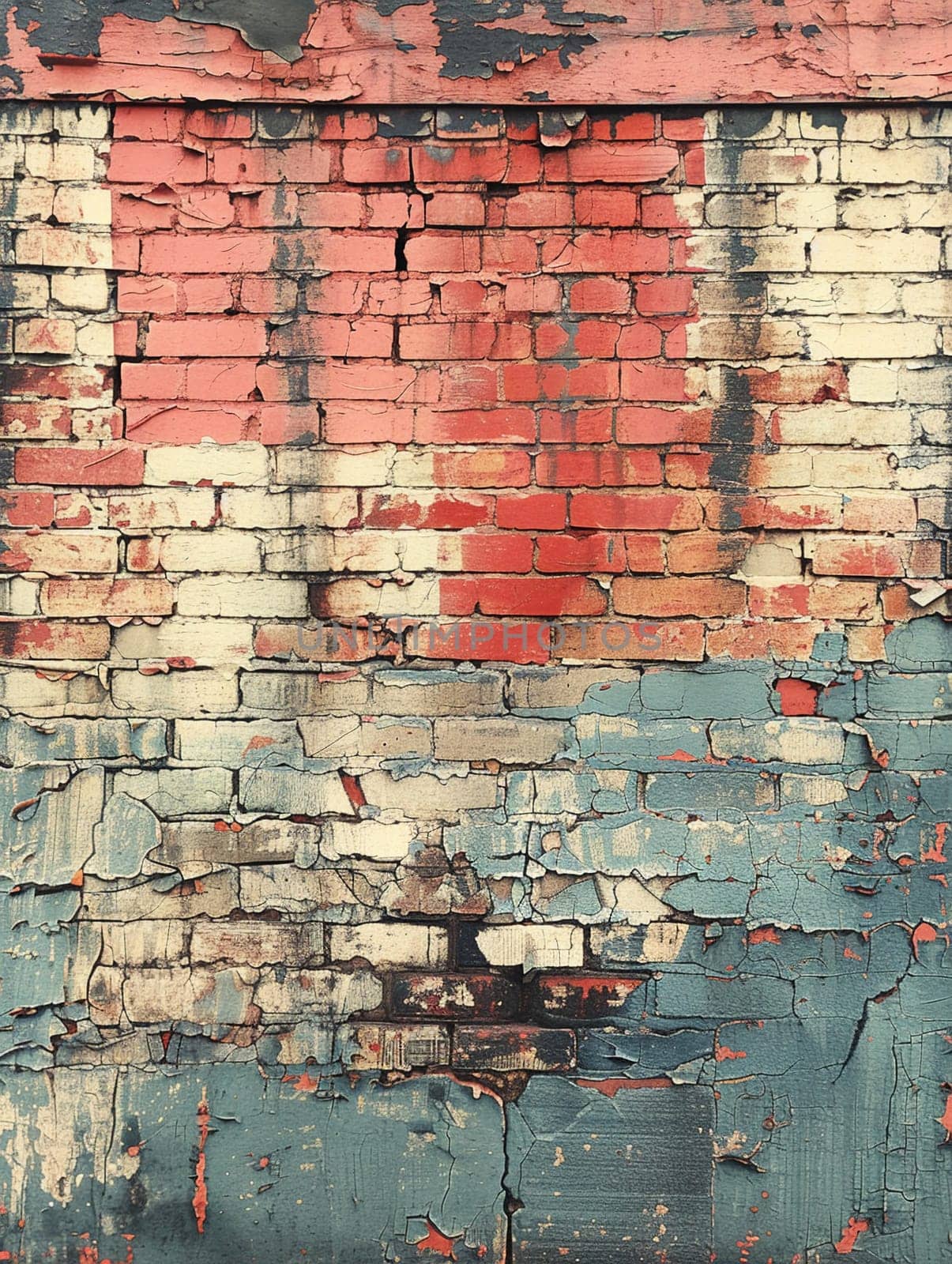 Old brick wall with peeling paint by Benzoix
