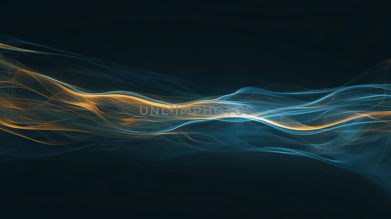 Abstract lines blue and yellow on black background, Abstract futuristic background.