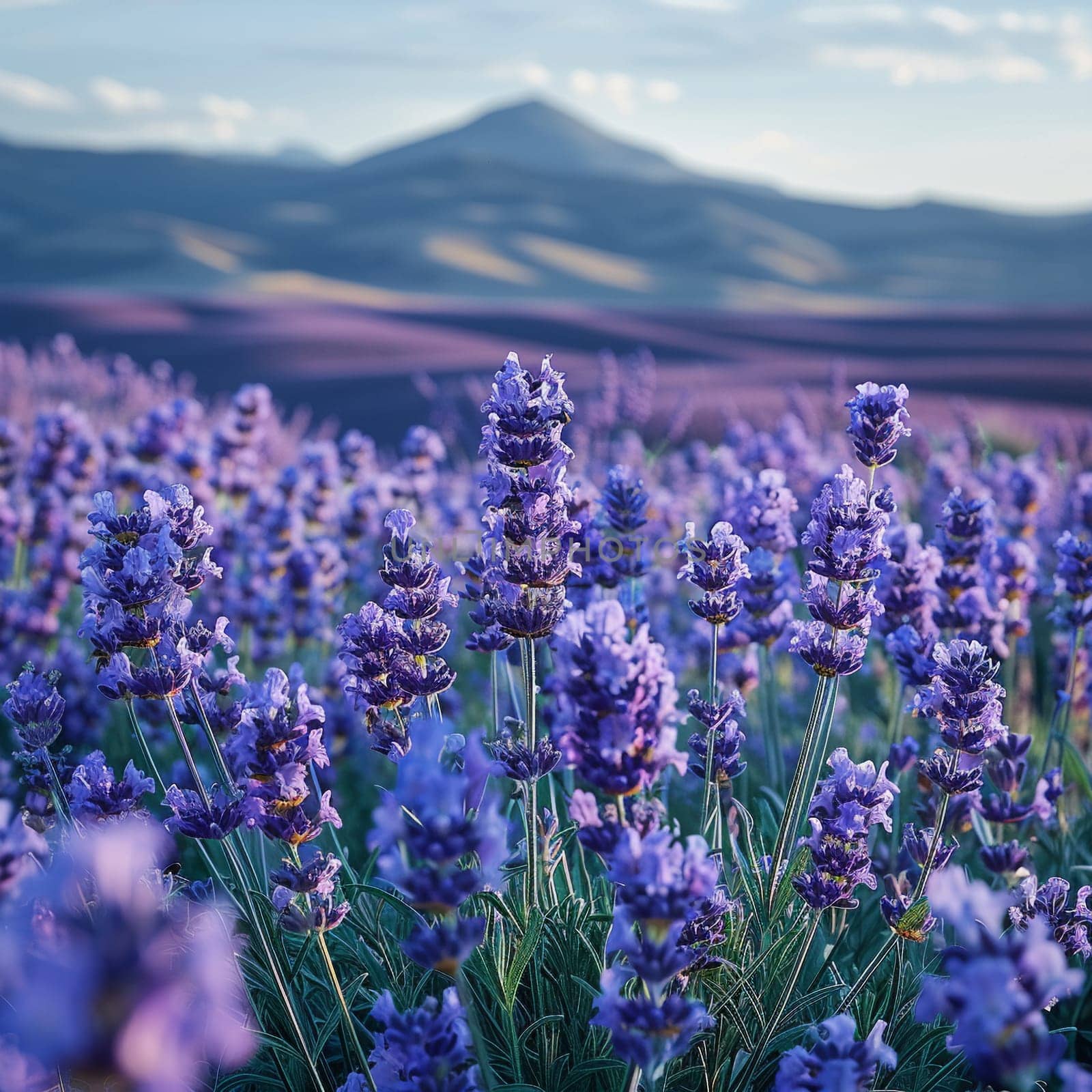 A field of lavender under a clear sky, representing calmness and natural beauty.