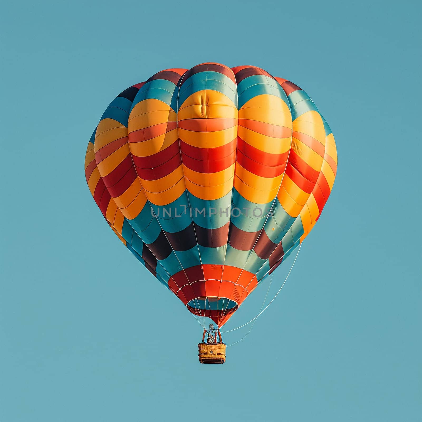 A colorful hot air balloon floating against a clear blue sky by Benzoix