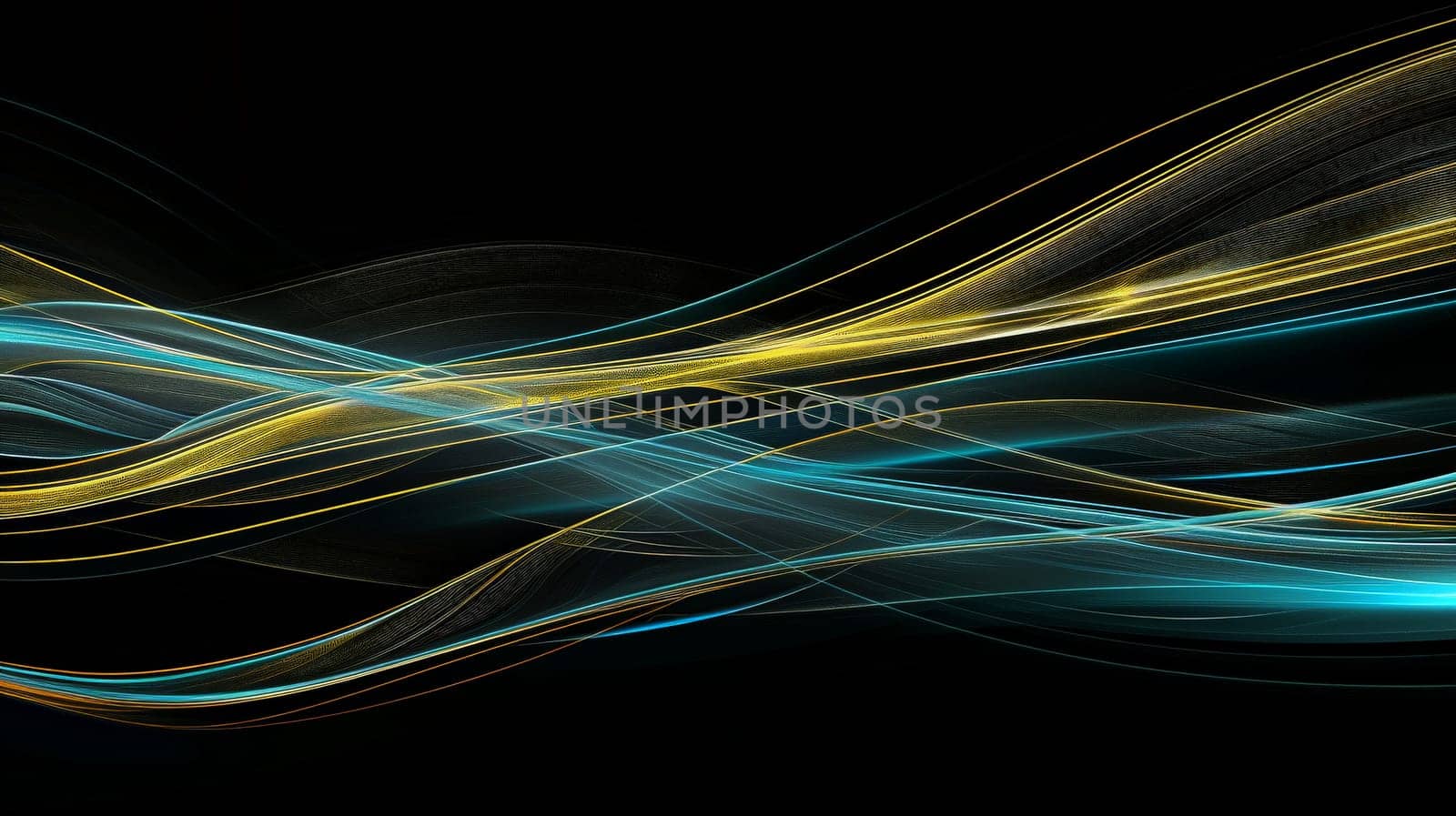 Abstract lines blue and yellow on black background, Abstract futuristic background.