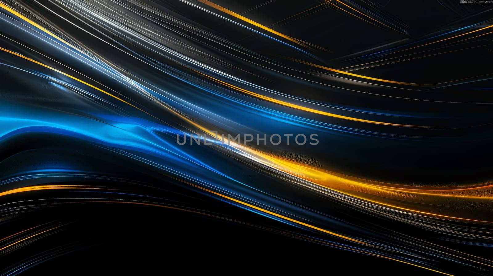 Abstract lines blue and yellow on black background, Abstract futuristic background by nijieimu