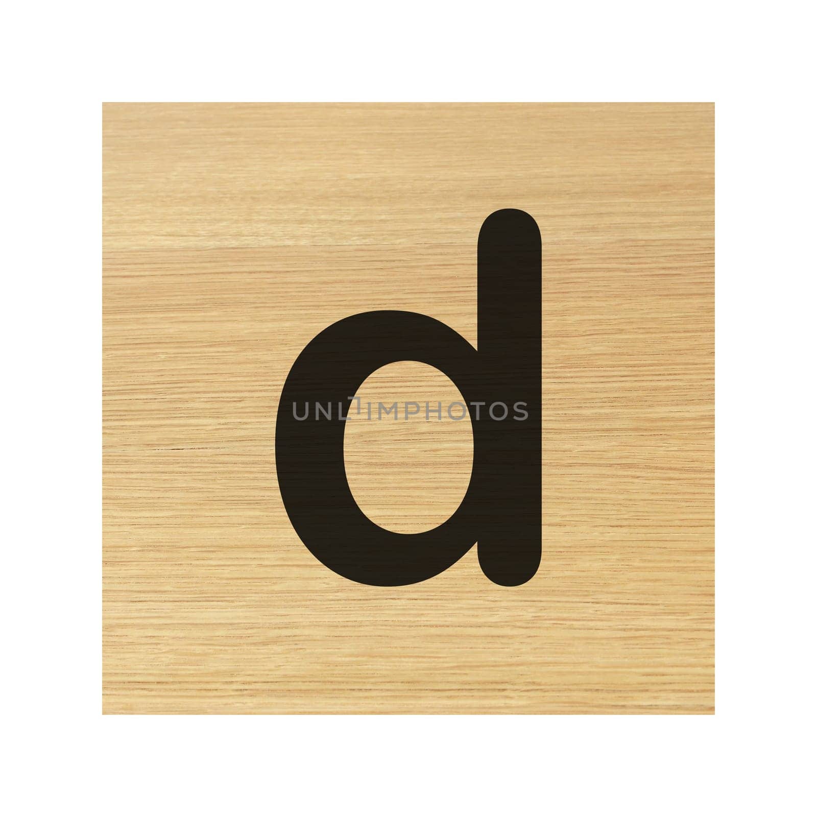 A lower case d wood block on white with clipping path