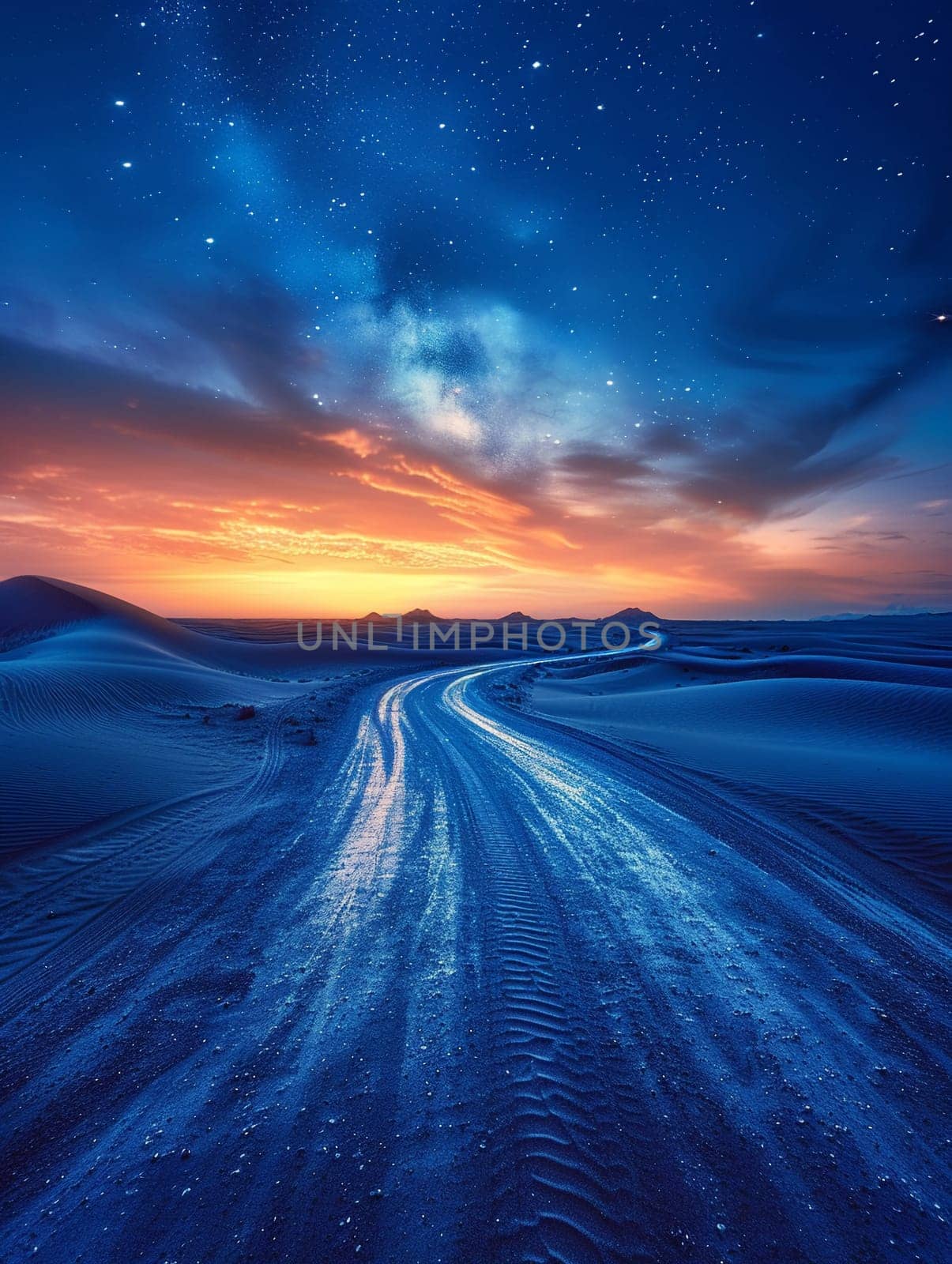 Stars trailing in the night sky over a silent desert, illustrating the passage of time.