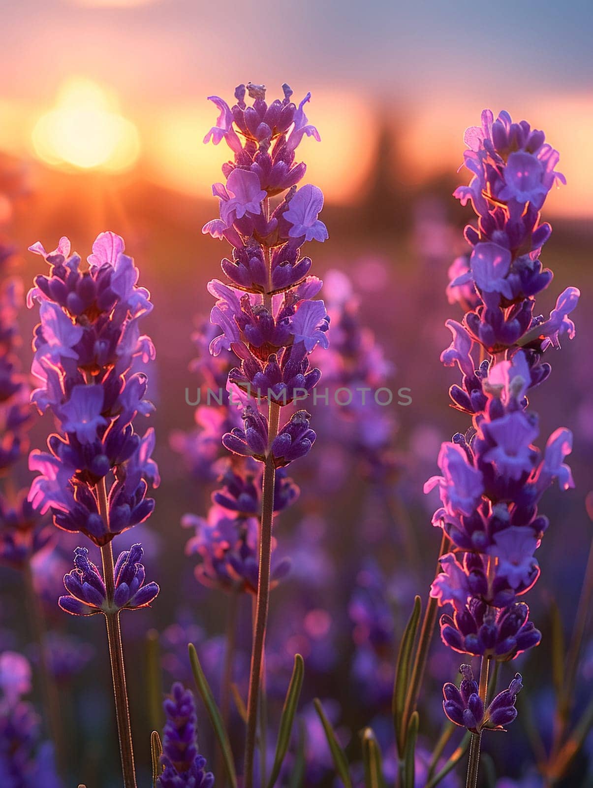 A field of lavender under a clear sky, representing calmness and natural beauty.