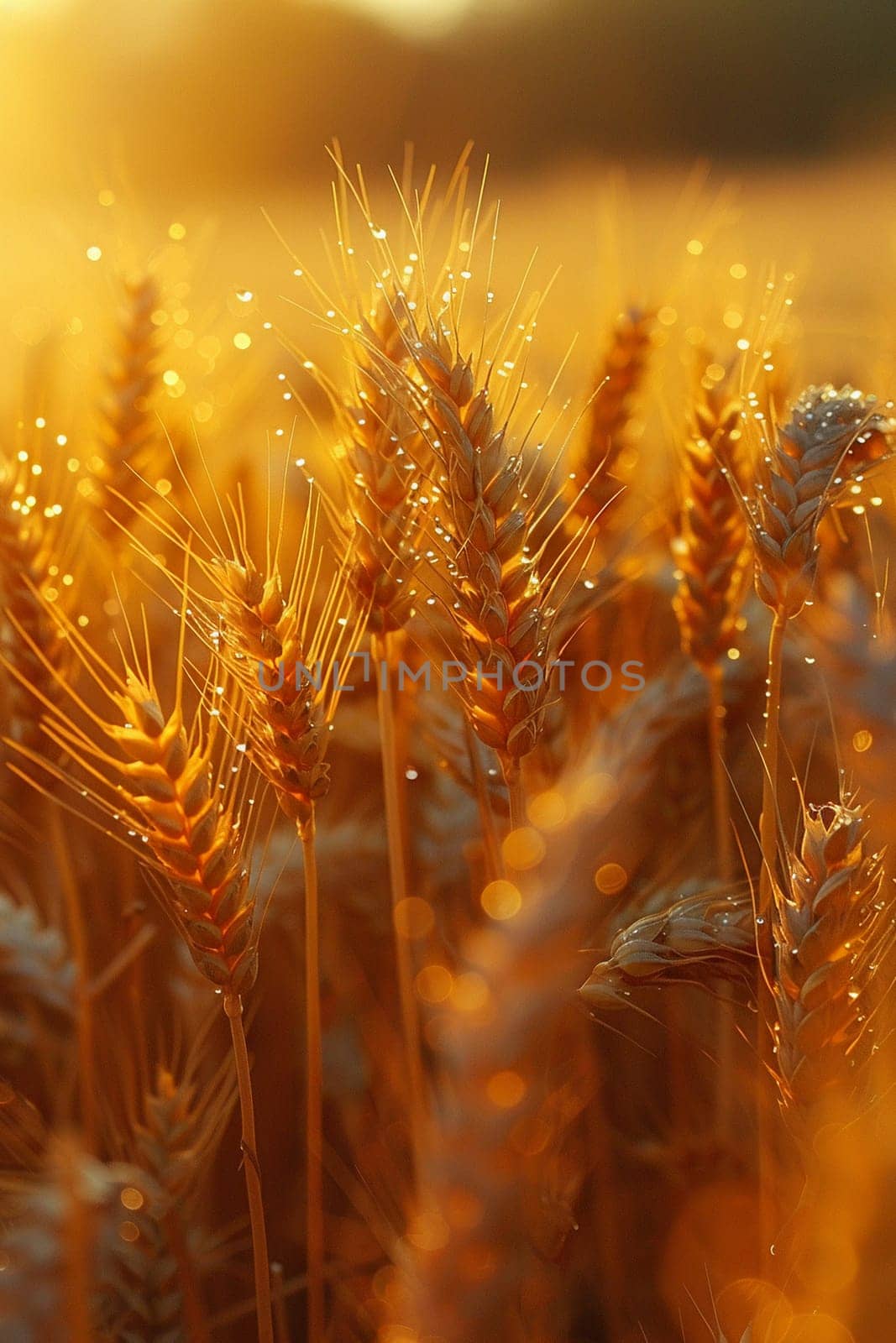 Golden wheat field swaying in the breeze, ideal for agricultural and country themes.