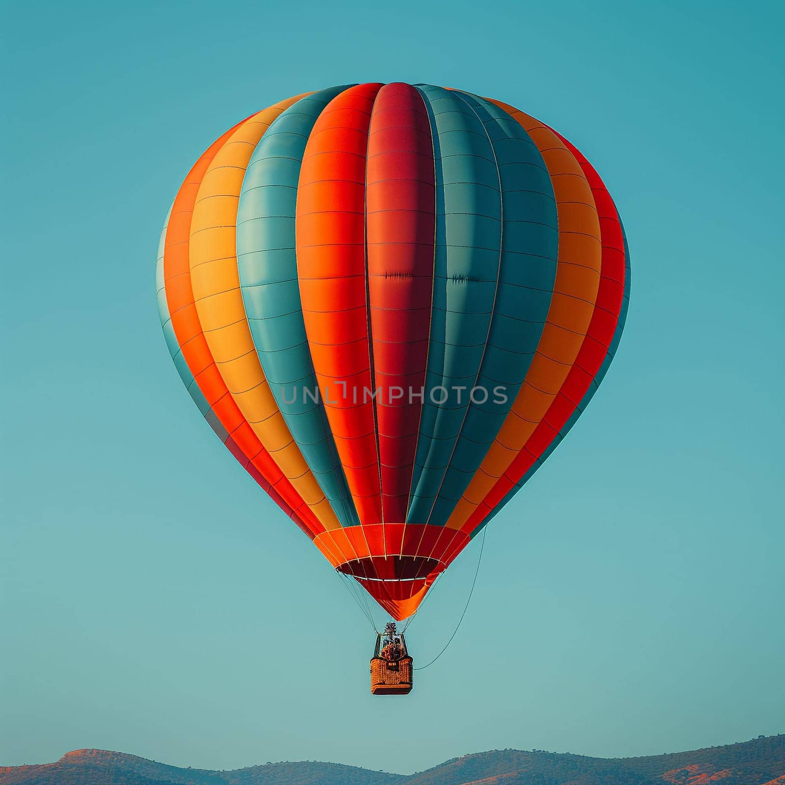 A colorful hot air balloon floating against a clear blue sky, representing freedom and adventure.