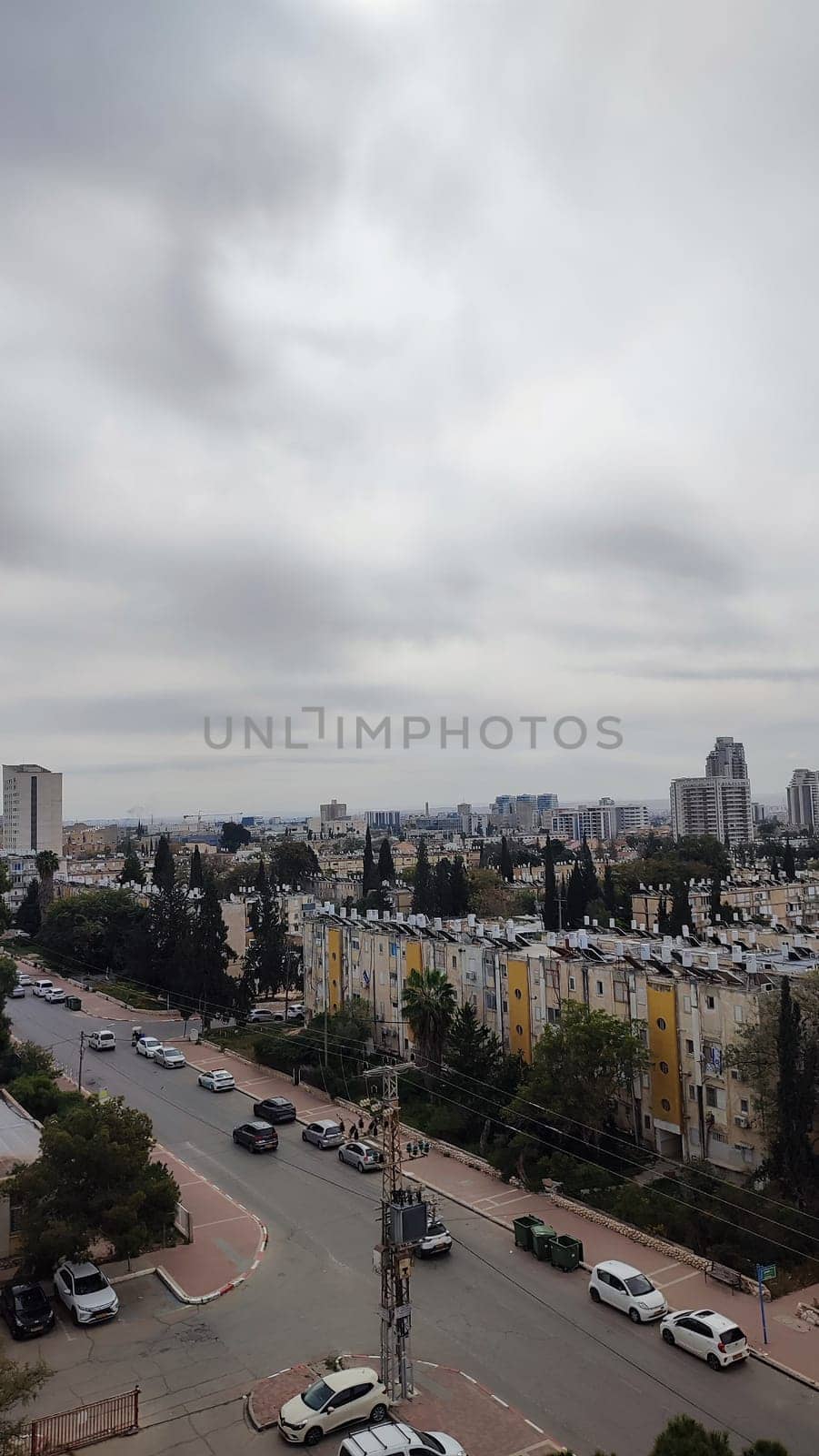 City top view, landscape blue gray light sky nature white clouds whether background . High quality photo