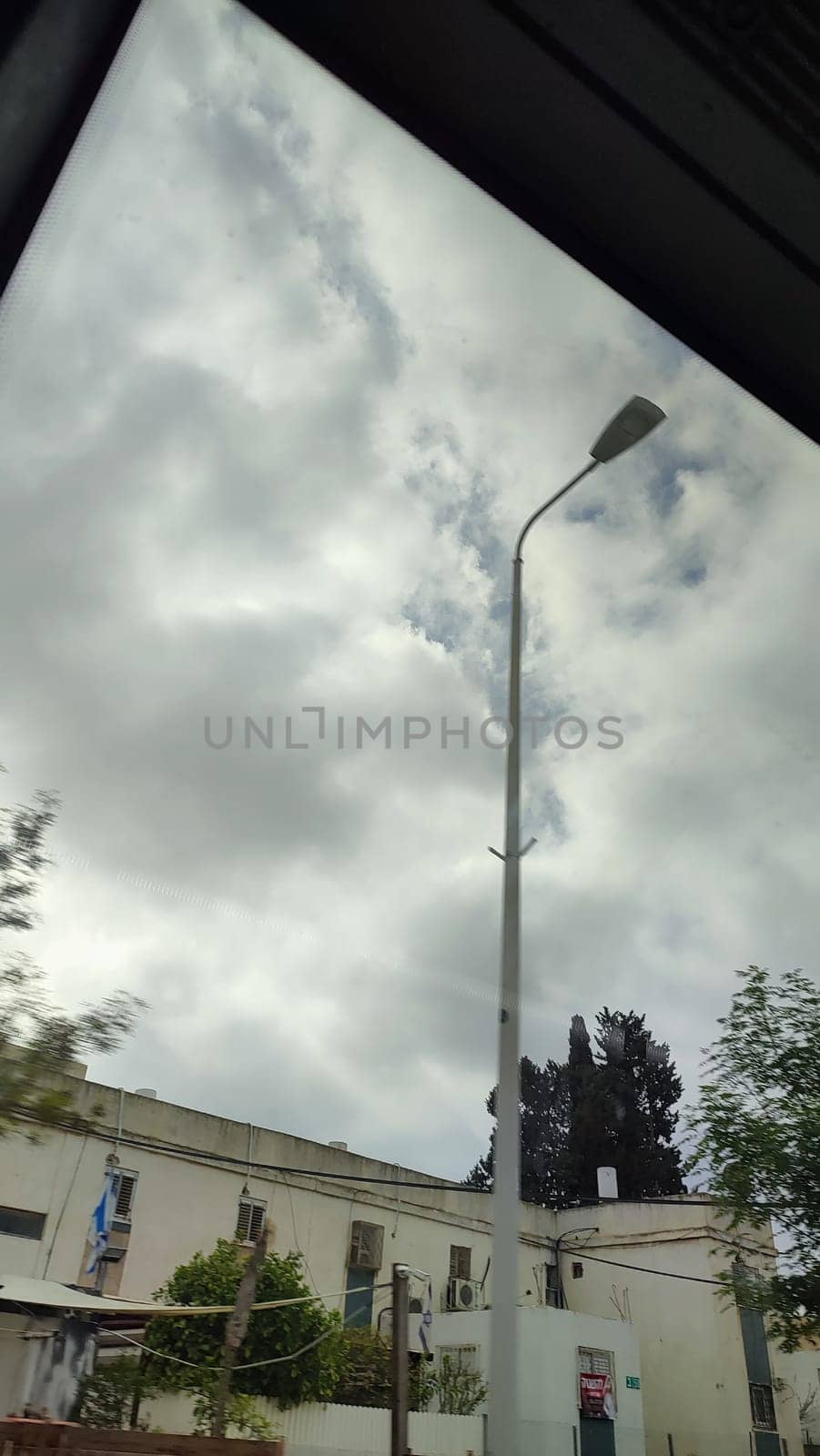City top view, landscape blue gray light sky nature white clouds whether background . High quality photo