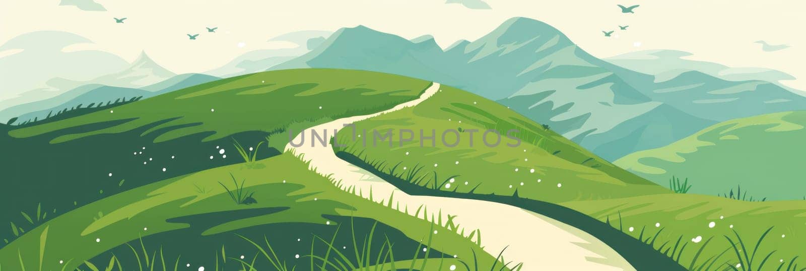 illustrator A mountain range with a sun in the sky by golfmerrymaker