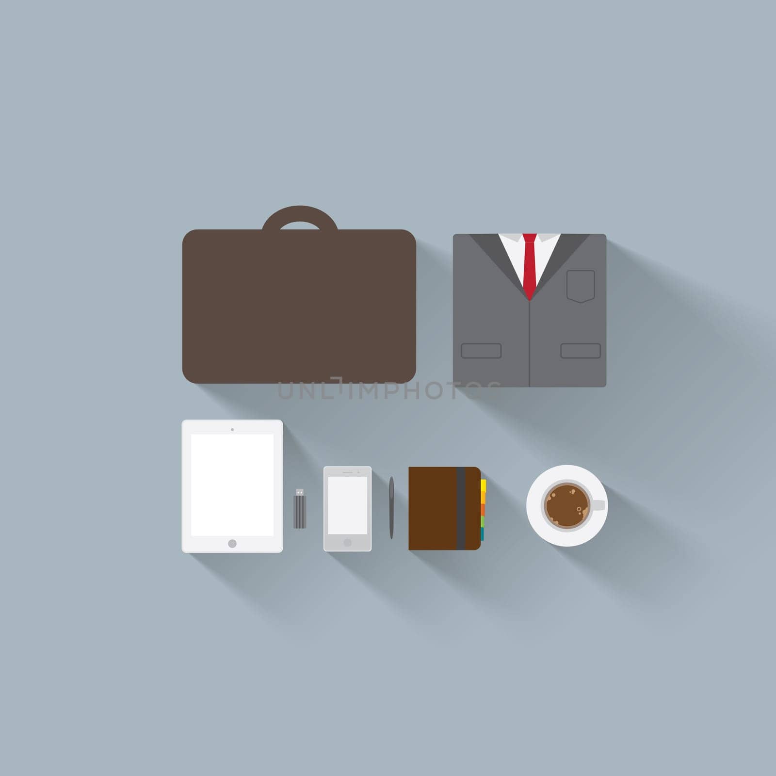Icon, business and briefcase for corporate workflow on grey background, flat design, creative and technology for office use. Connectivity, abstract and illustration for modern object marketing