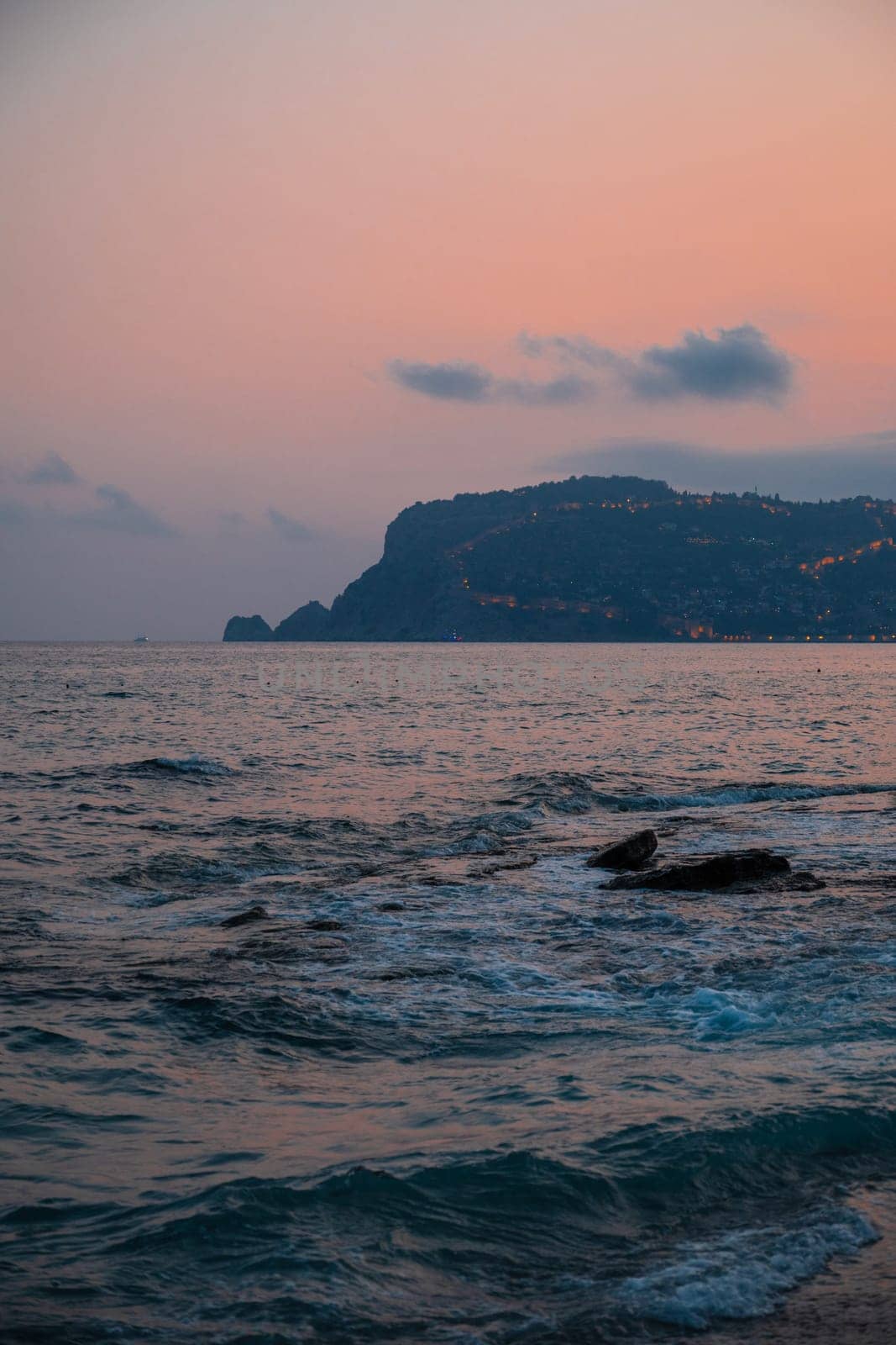 Beautiful night scene on Alanya beach in Turkey