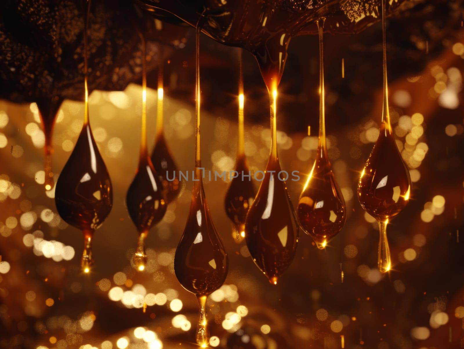 A mesmerizing sight as drops of chocolate and cream hang delicately from the chandelier, creating a whimsical and enchanting ambiance.