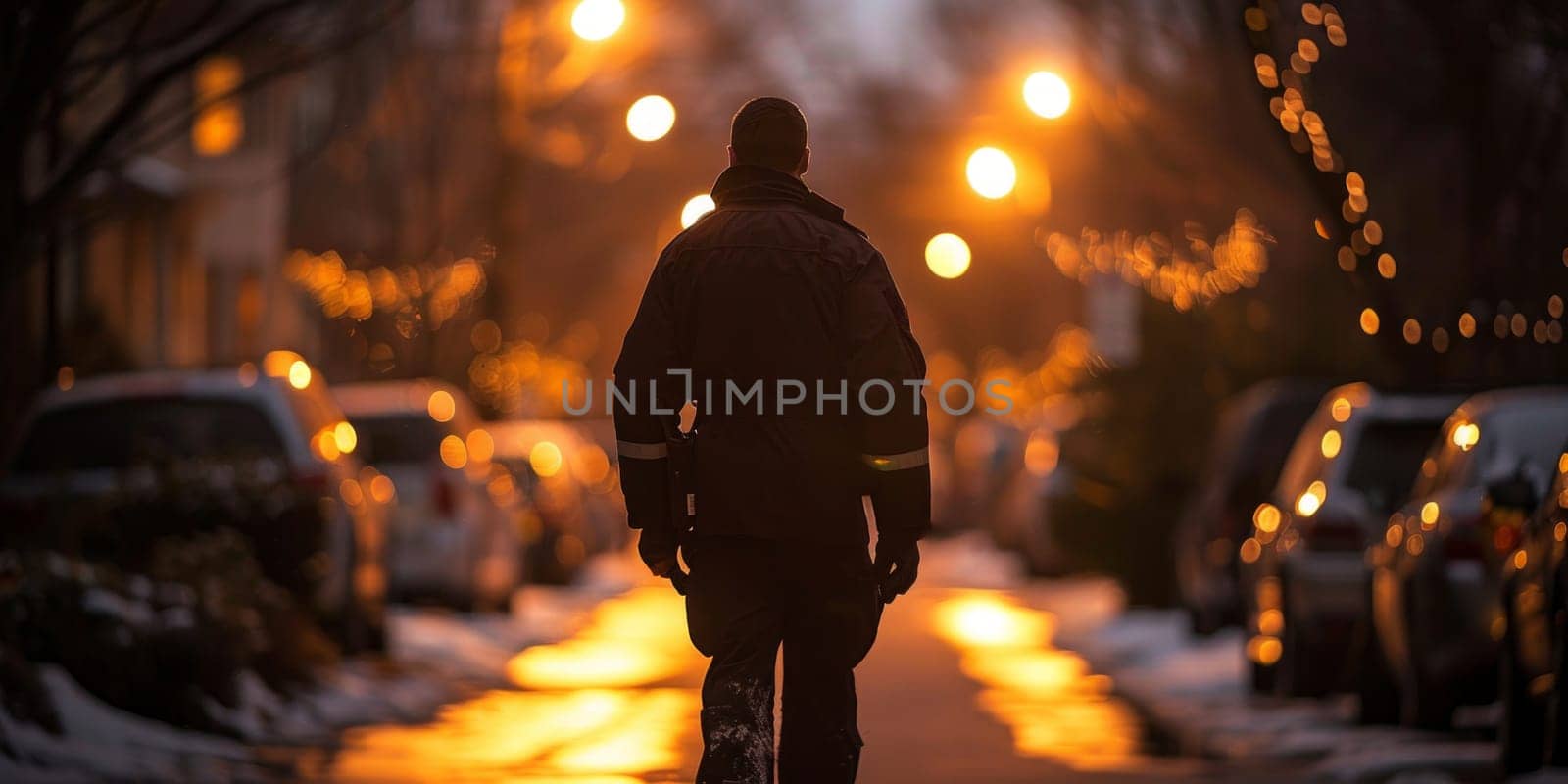 A man in winter clothing rides a bike on a street covered in snow.