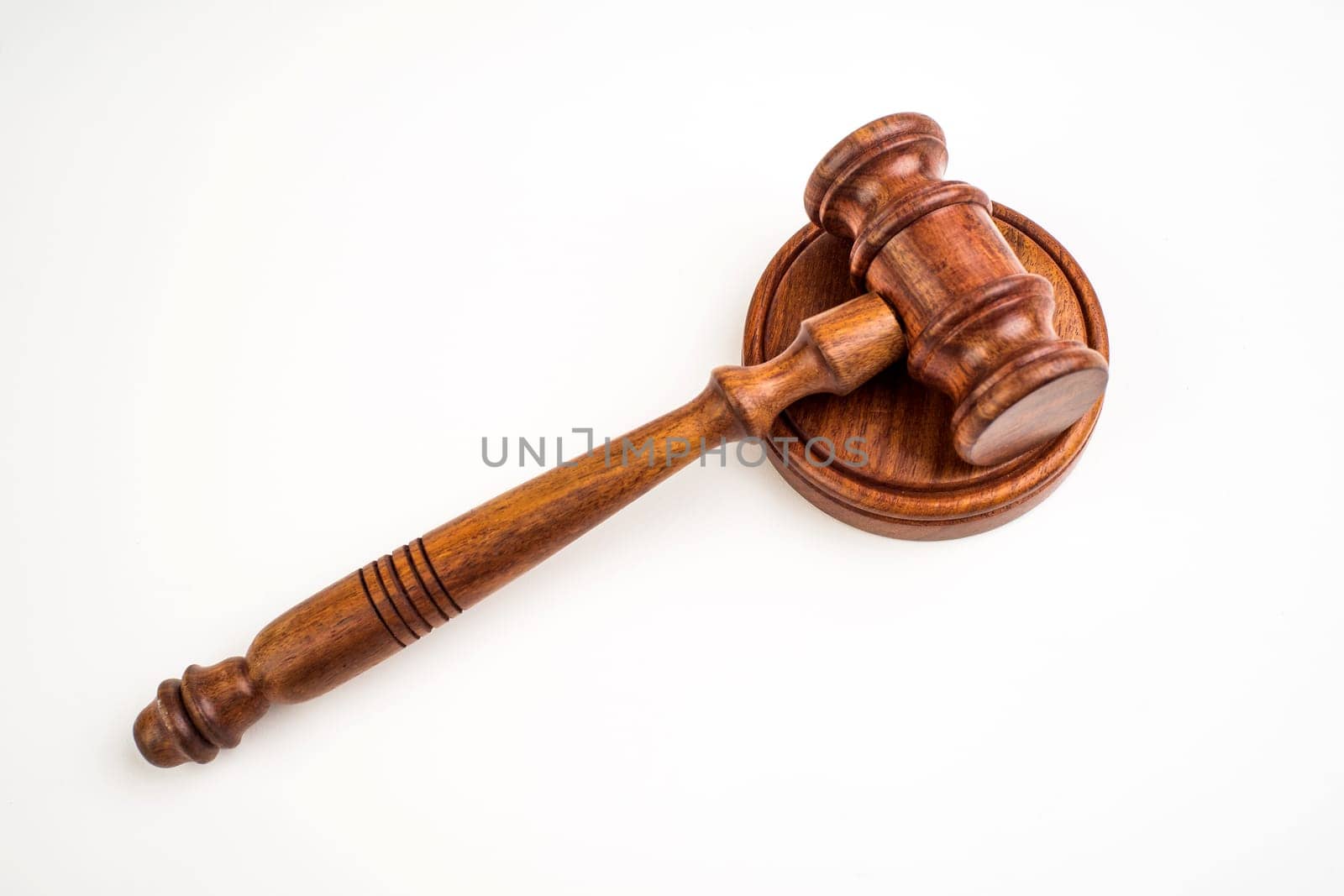 Judge's gavel on light background, top view. Law concept.