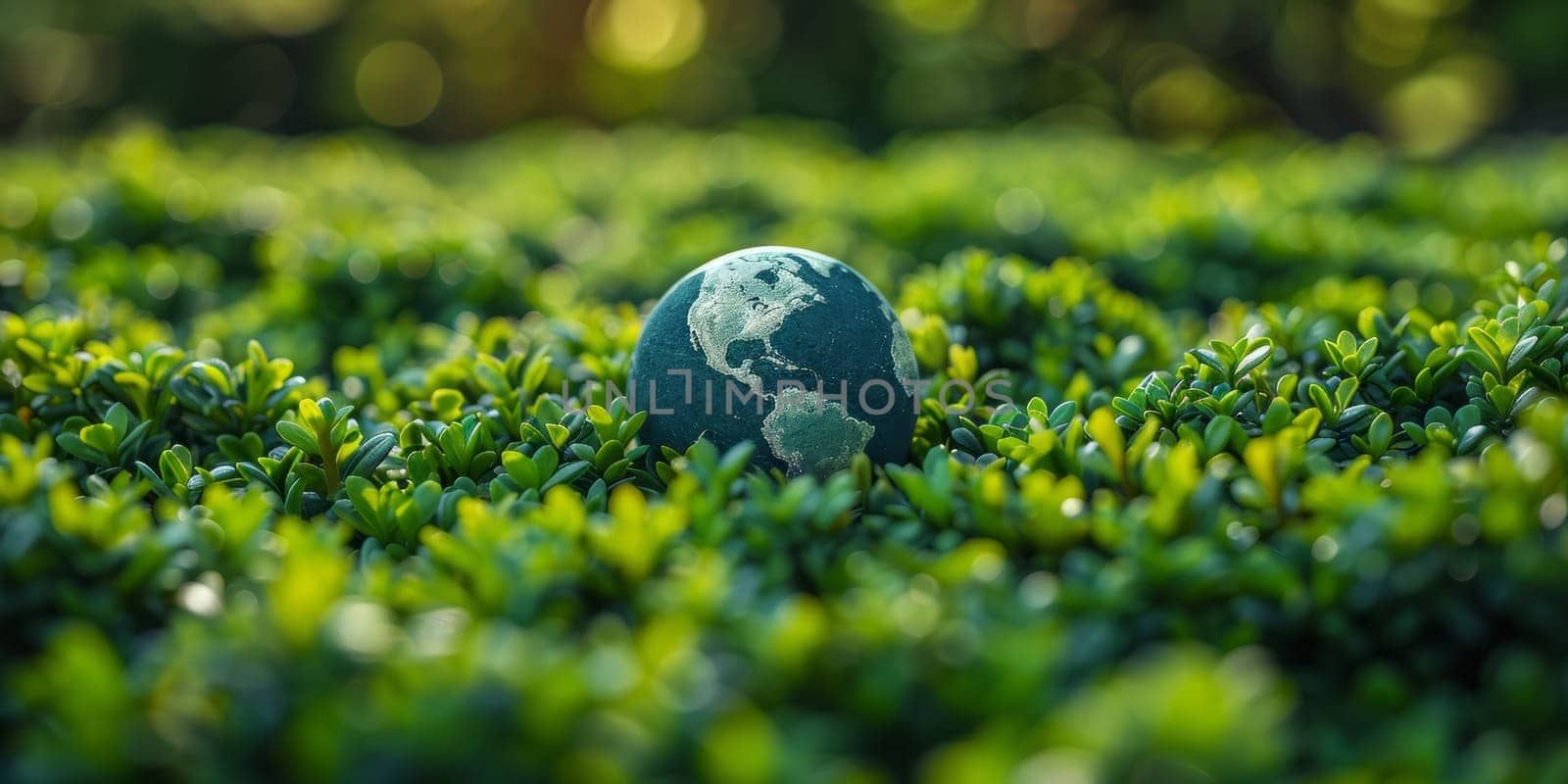 Globe on Green Grass Representing Environmental Consciousness and Sustainability. Eco Friendly World, Earth day Concept. by ailike