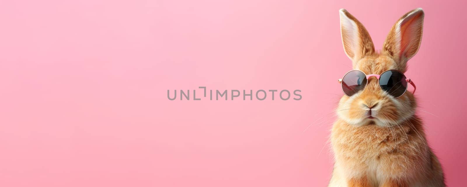 Cute bunny rabbit against pink Easter background. Concept of spring holiday celebration and greeting card design.