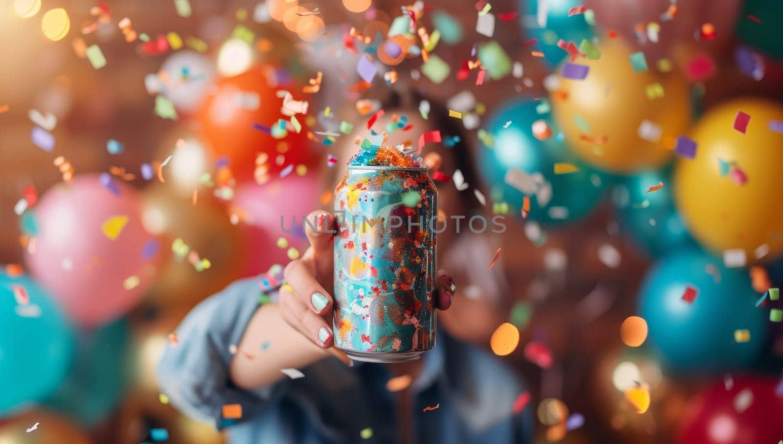 Festive party celebration with colorful confetti explosion. Joyful moment of fun and excitement captured with confetti cannon blast.