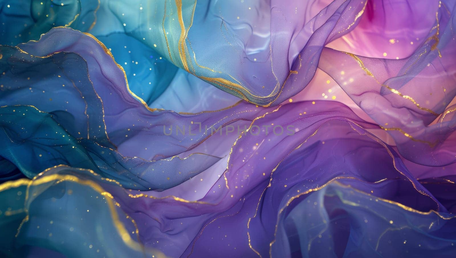 Abstract Liquid Marble Art Background. Vibrant Blue, Purple and Gold Fluid Textures