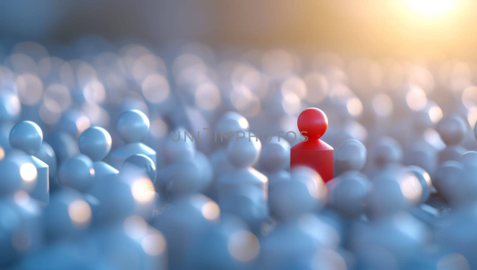 Red Figure Standing Out in a Crowd of white Figures. Concept of Individuality, Leadership, and Uniqueness.