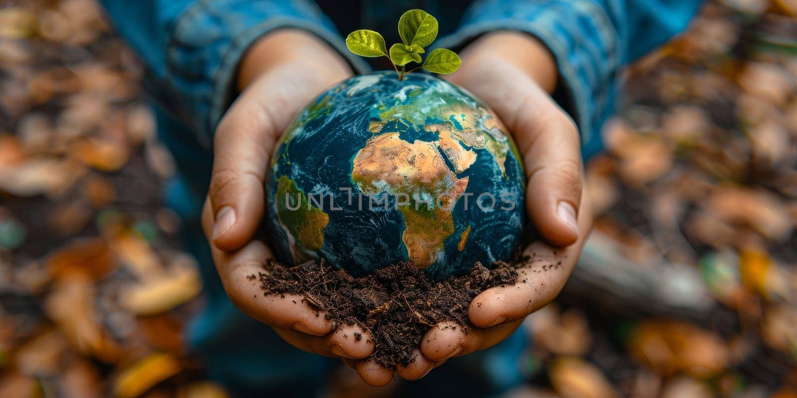 Ecology concept. Earth globe in the hands of a child. Save the planet and Earth day concept