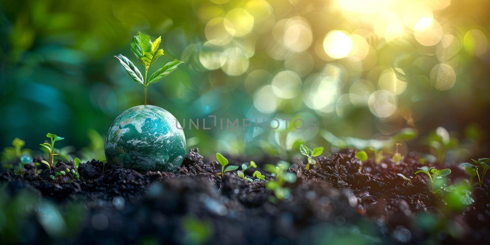 Green sprout growing from seed with earth globe. Environment conservation concept.