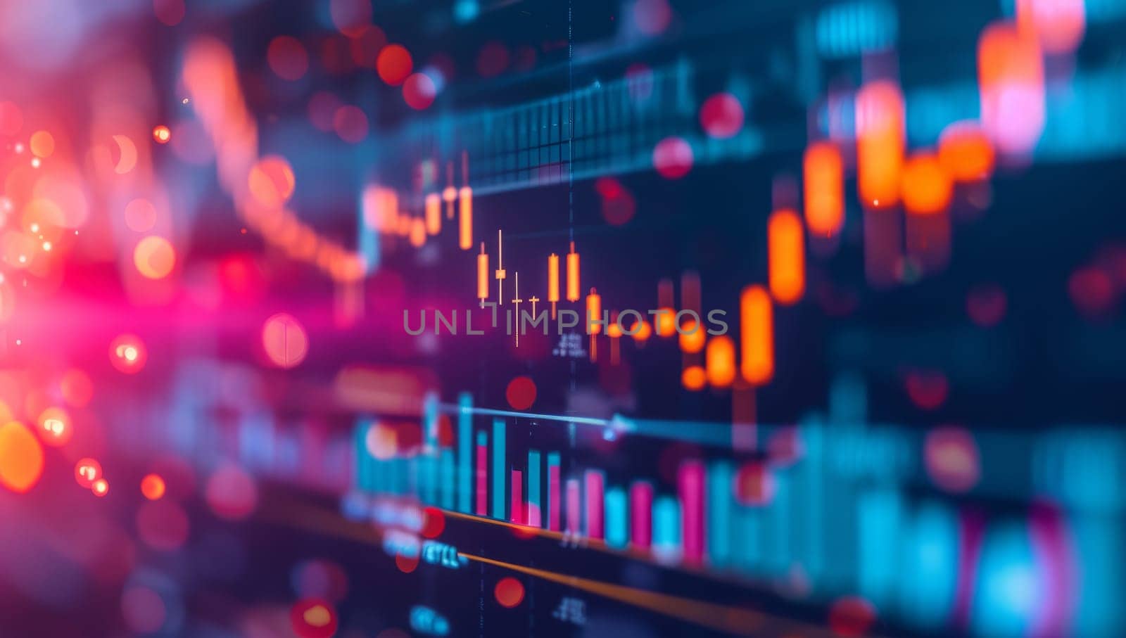 Abstract digital stock market trading graph and chart interface. Concept of financial data analysis and investment trading.