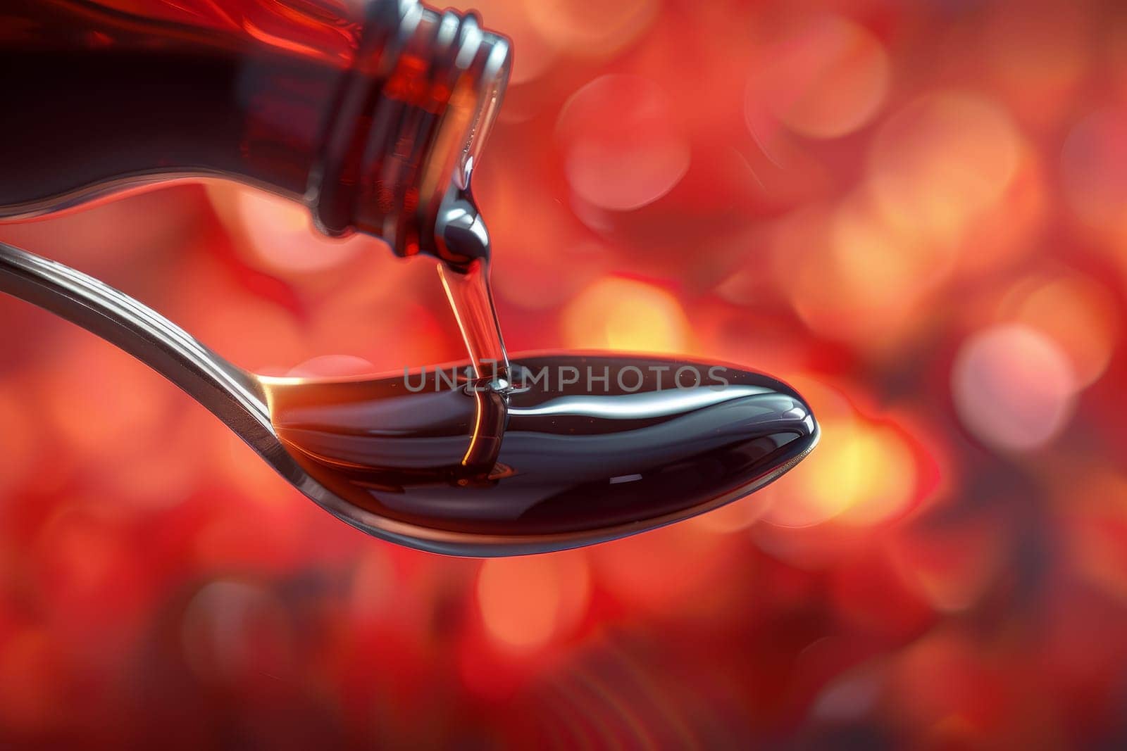 Pouring thick, viscous syrup or honey with bokeh lights background. Sweet food concept.