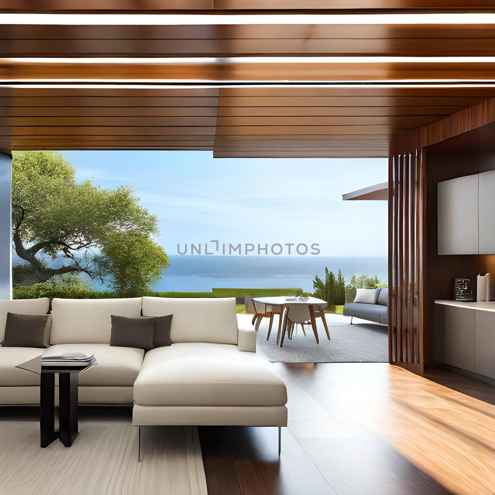 Beautiful  3d rendering of modern  house Picture is AI-generated illustration.