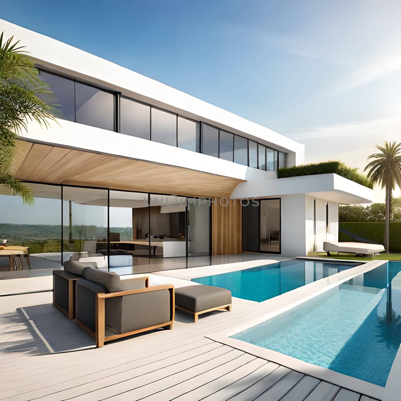 Beautiful  3d rendering of modern  house Picture is AI-generated illustration.