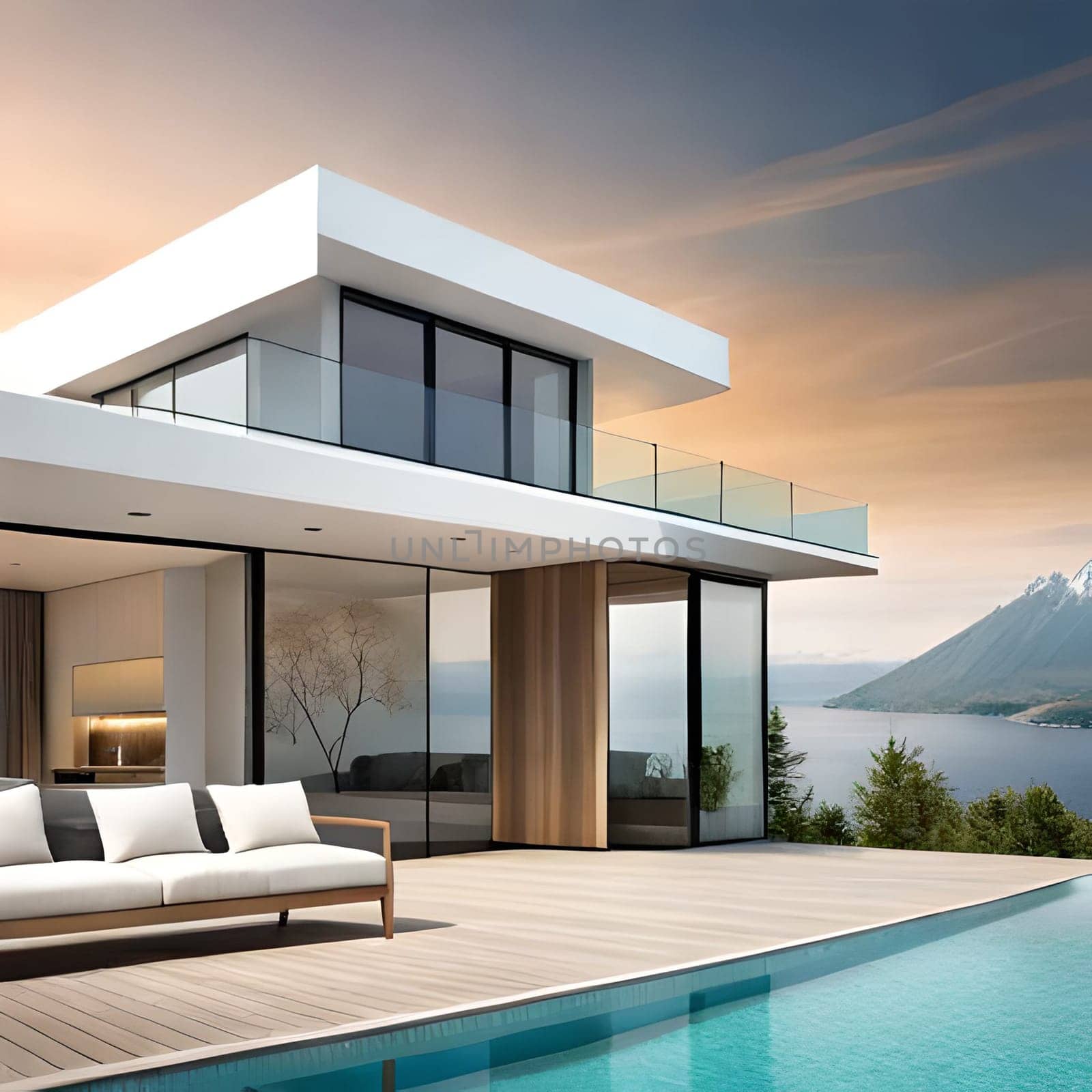 Creative 3d rendering of modern  house Picture is AI-generated illustration.