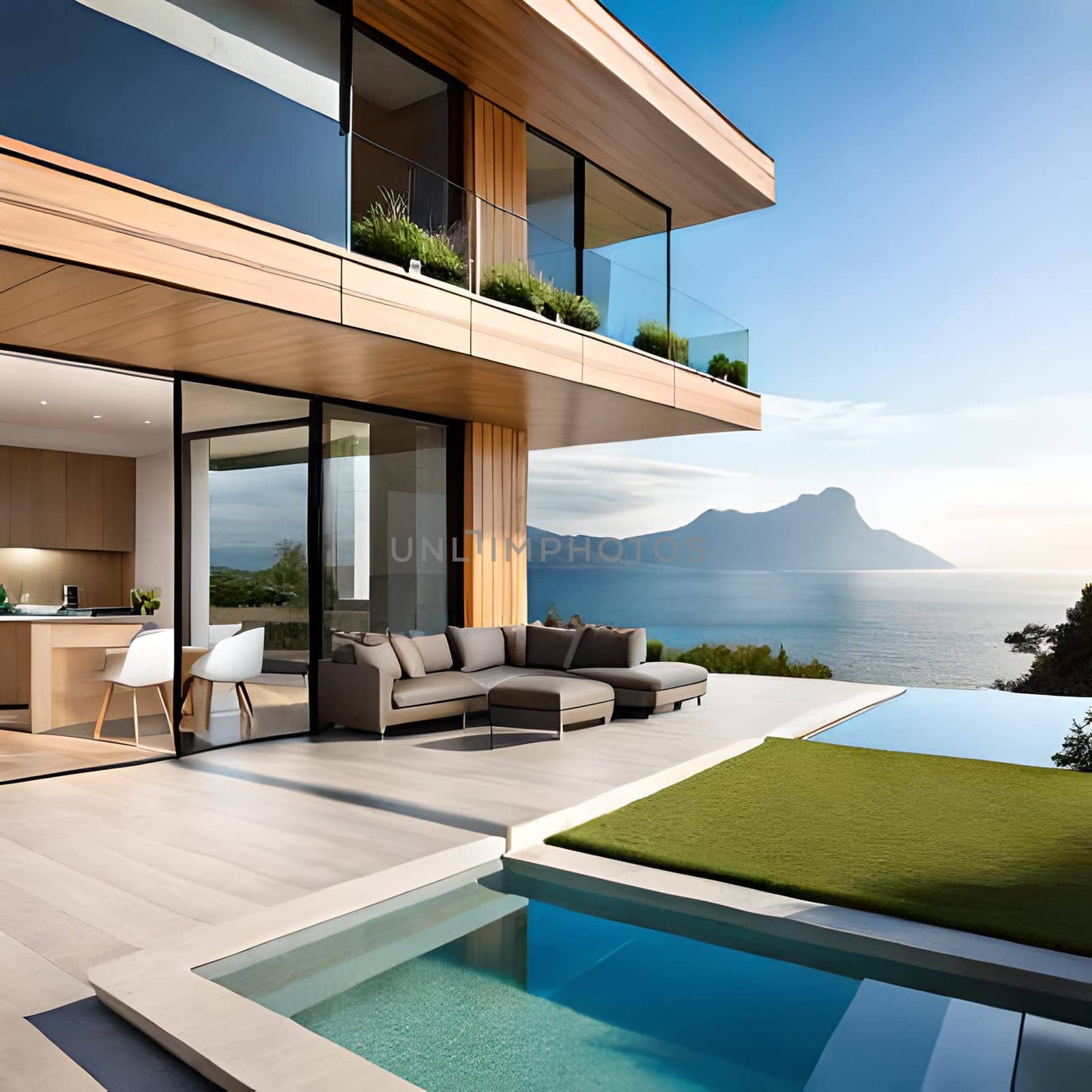 Creative 3d rendering of modern  house Picture is AI-generated illustration.