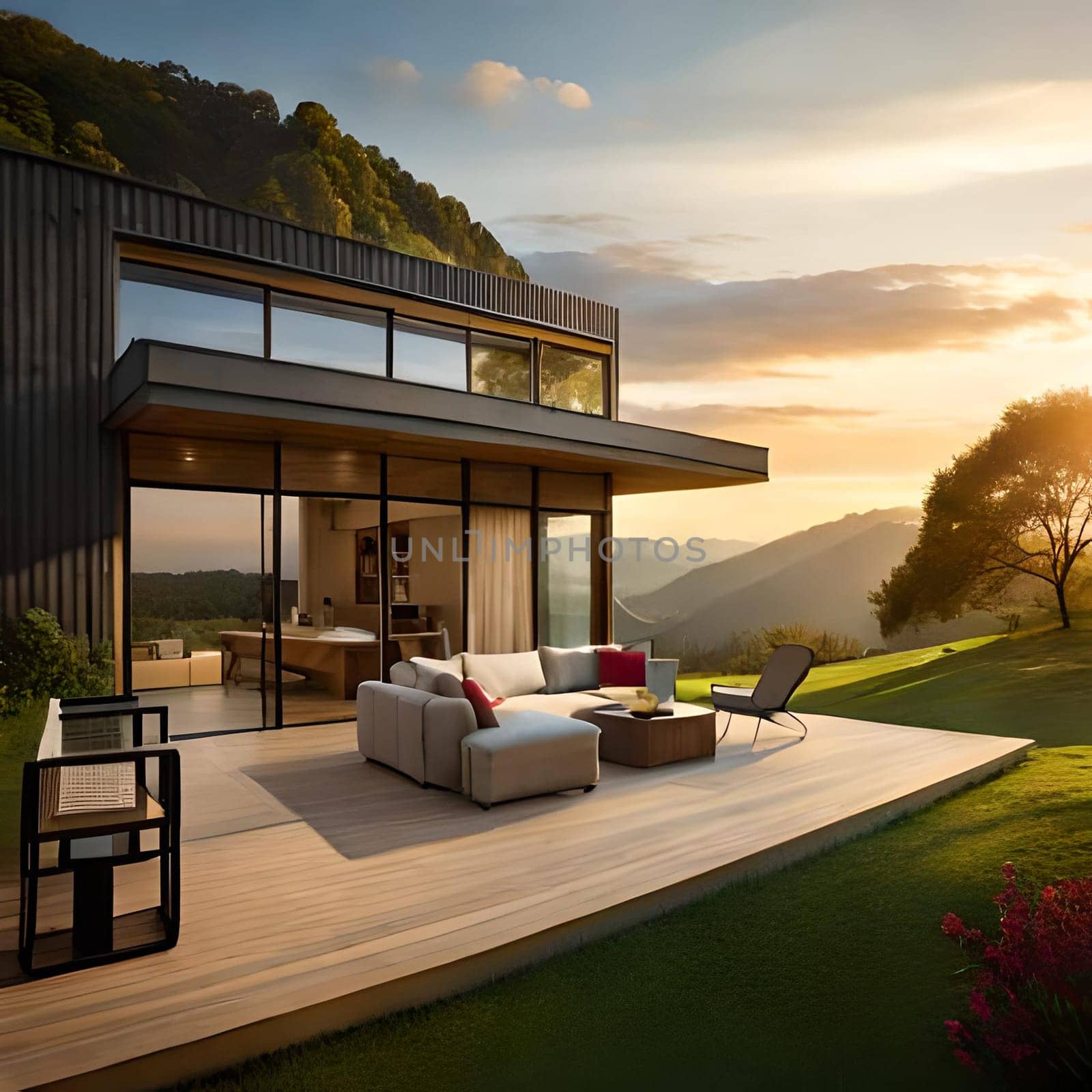 Beautiful Luxury living Home ,3d render  Picture is AI-generated illustration. by TravelSync27