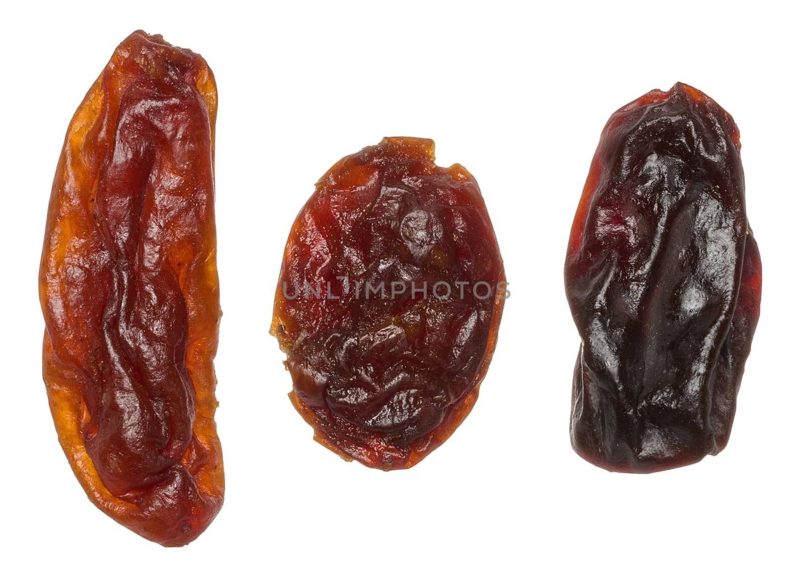 Pile of raisins on isolated background, top view