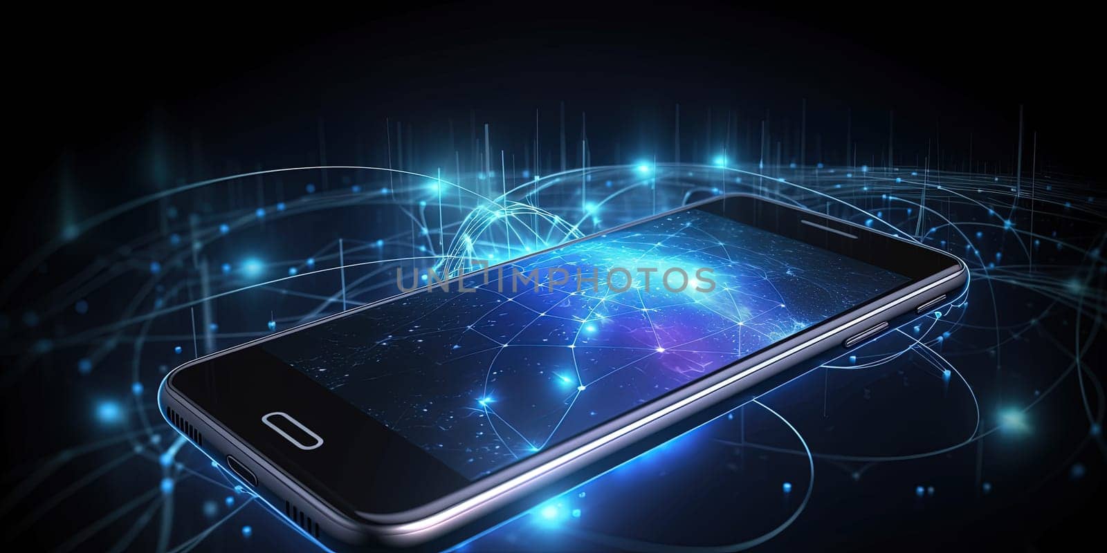 Illustration of modern smartphone in fashion internet network, high speed communication 5G