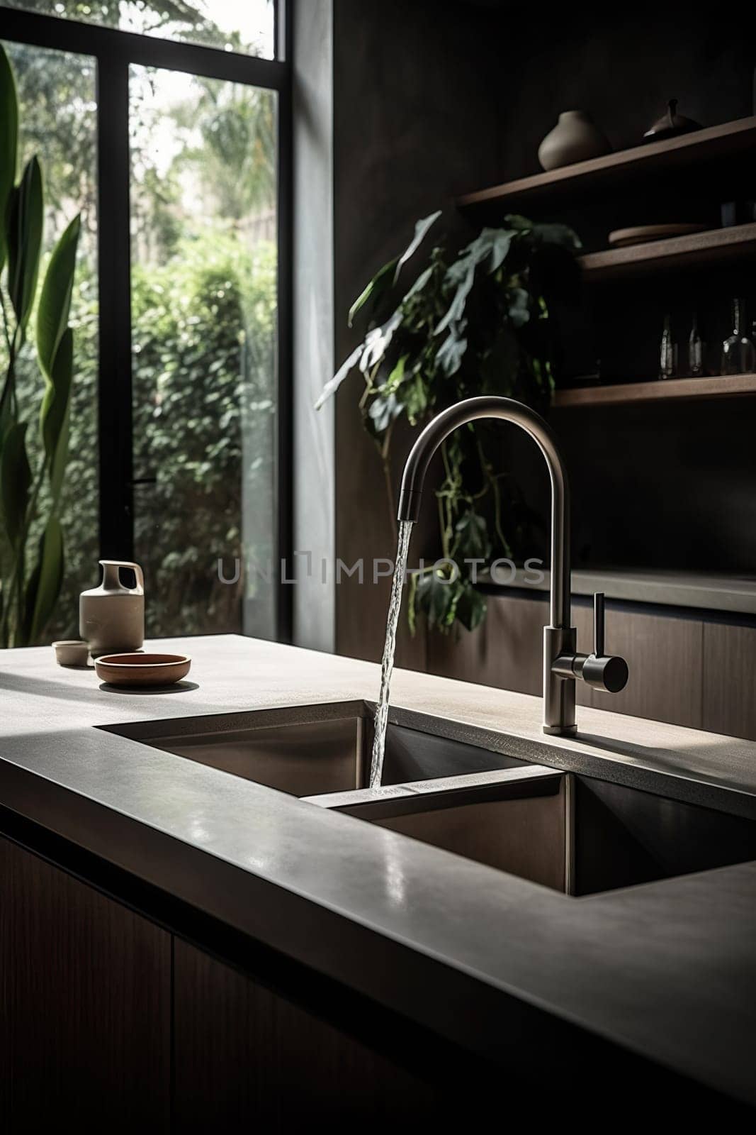 Morning Kitchen With Water Cascades Smoothly From The Tap by tan4ikk1
