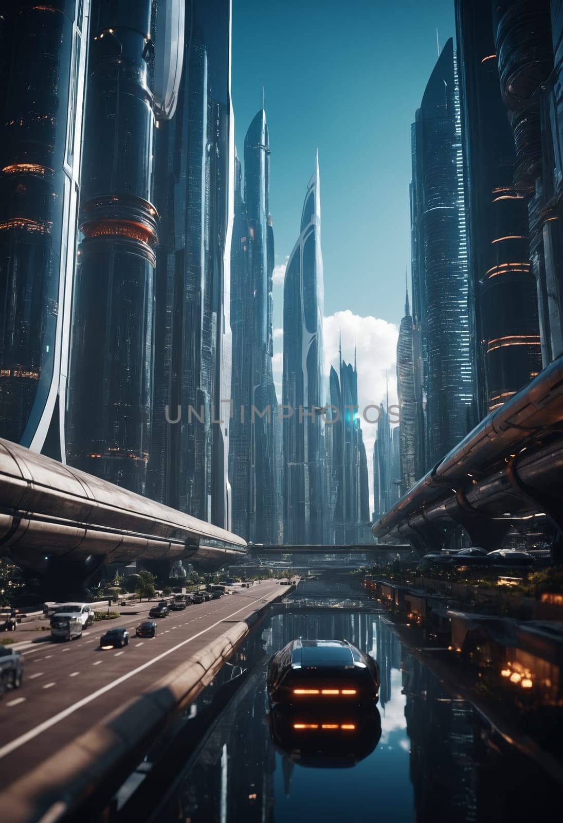 Futuristic view of the city of the future. Future metropolis concept.