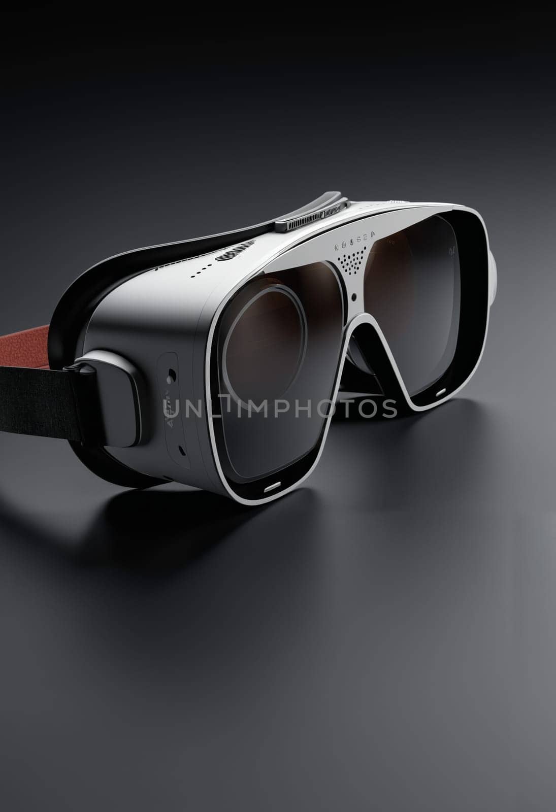3d render of VR glasses on a gray background with shadow