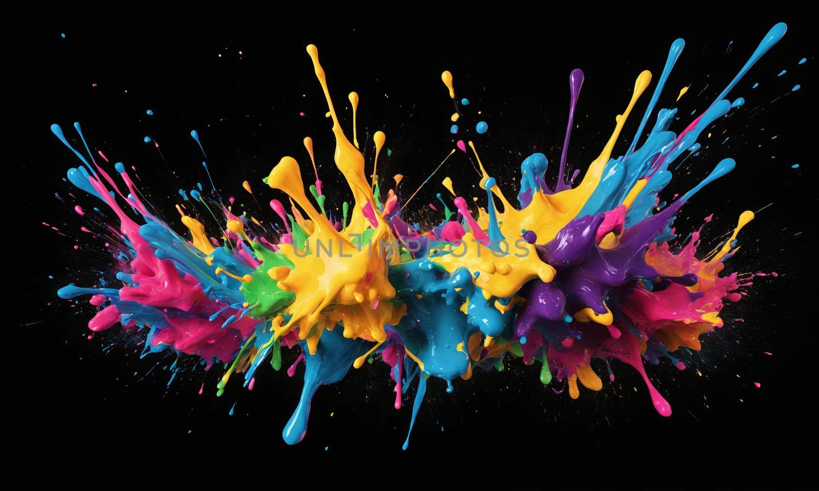 Colorful paint splashes isolated on black background by Andre1ns