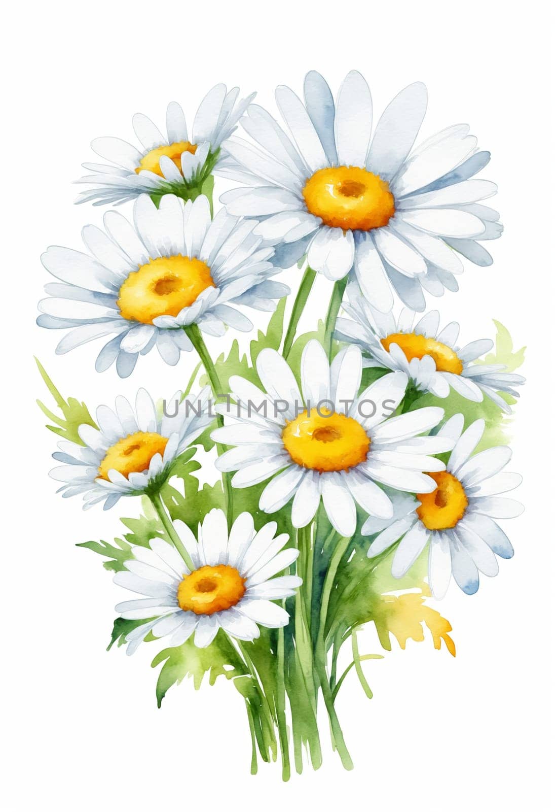Beautiful image with watercolor daisies on white background by Andre1ns