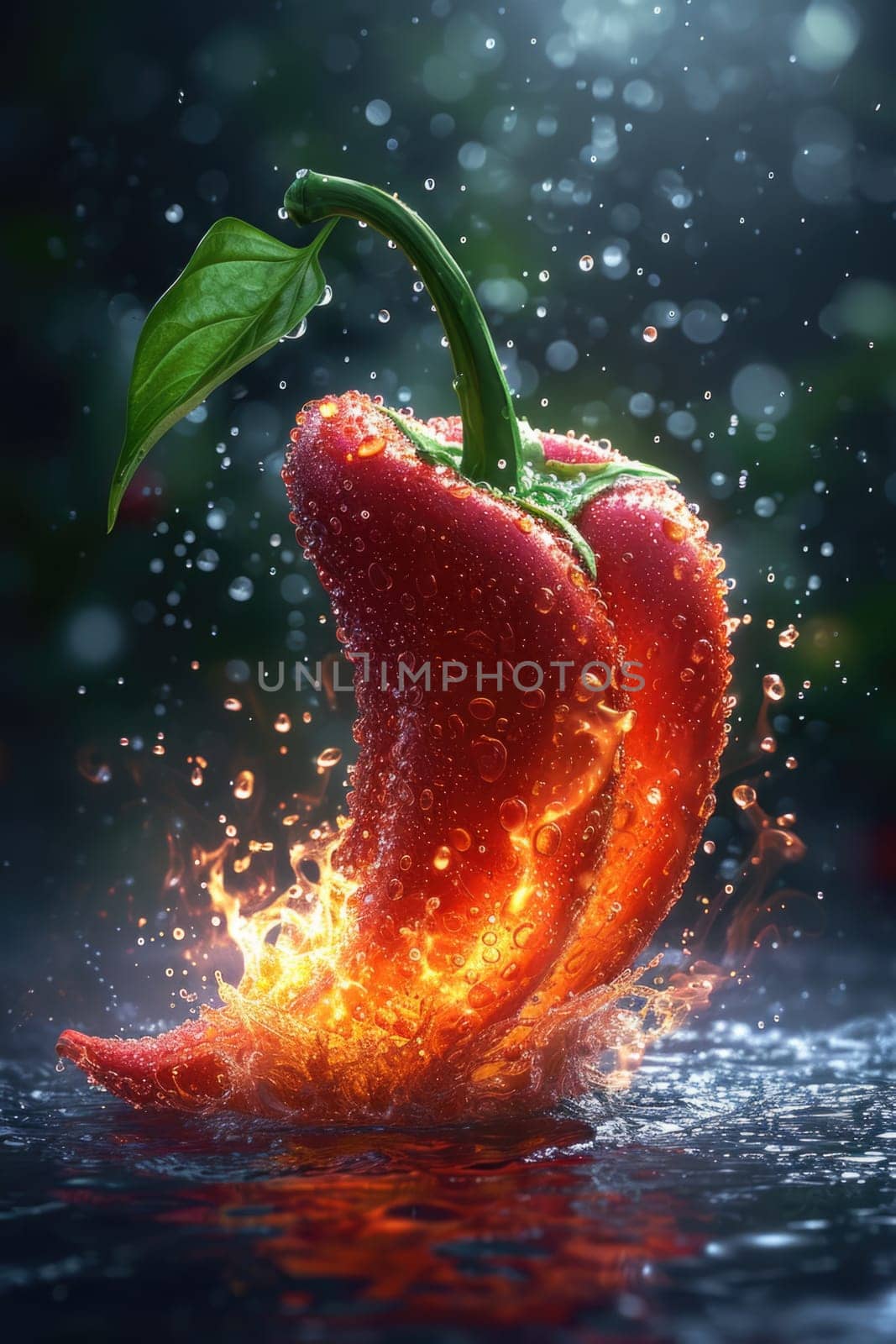 Fresh red chili pepper on fire. The concept of spicy food and spices.
