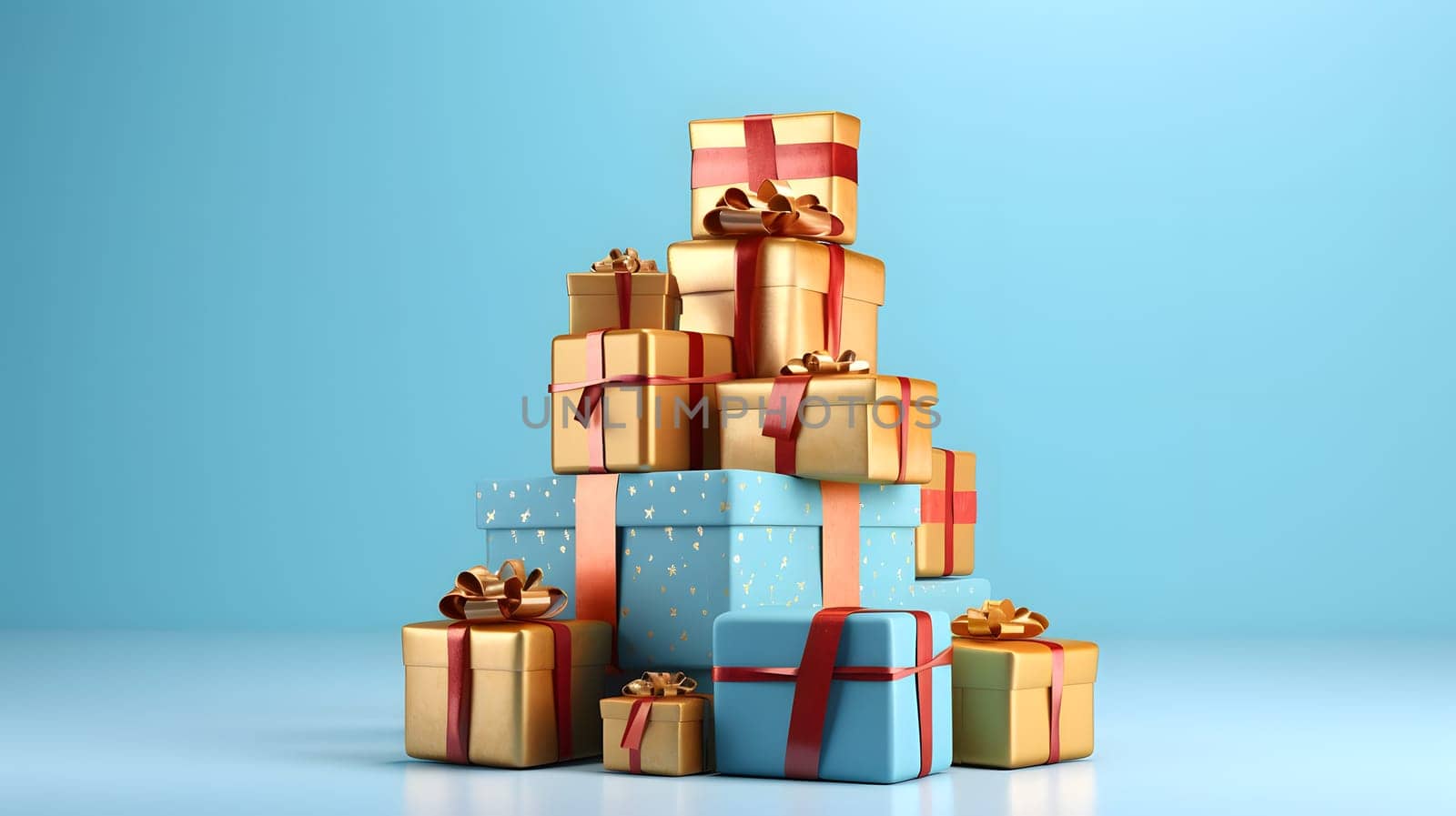 pile of many wrapped gift boxes, generative ai by Chechotkin