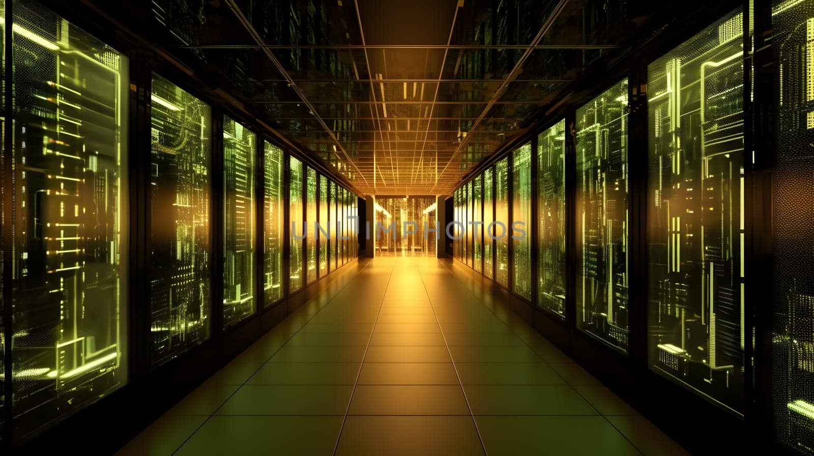 glowing beautiful data center for cloud computing, generative ai. High quality photo