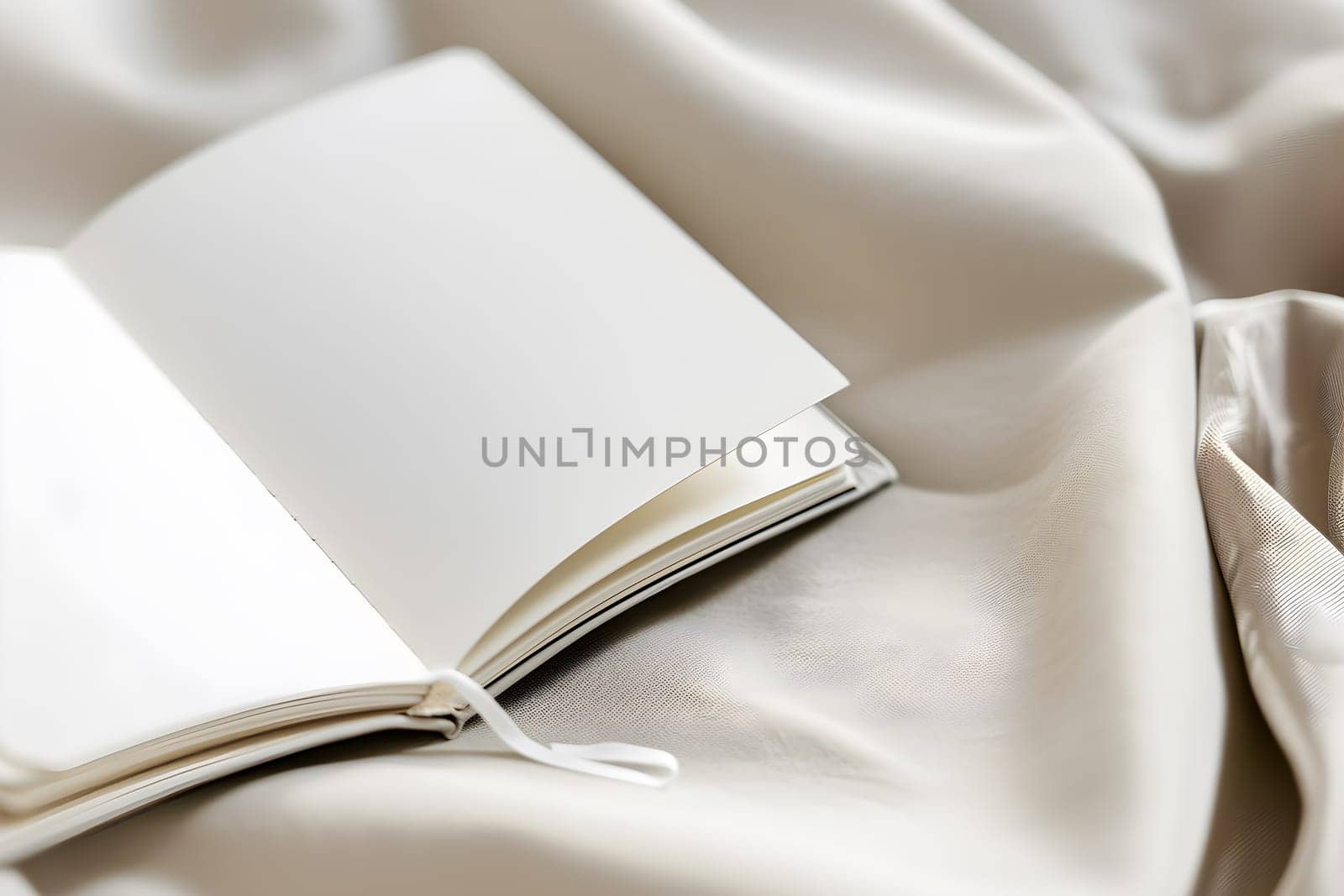 Open Blank Notebook on Soft Beige Fabric by chrisroll