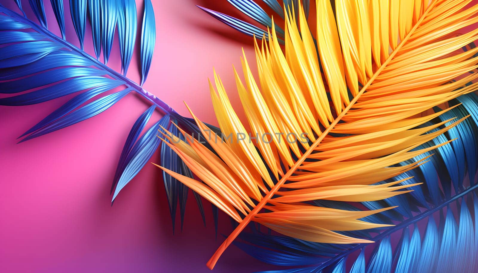 This photo showcases a close-up view of a vibrant and colorful palm leaf, displaying its intricate patterns and gradient hues.