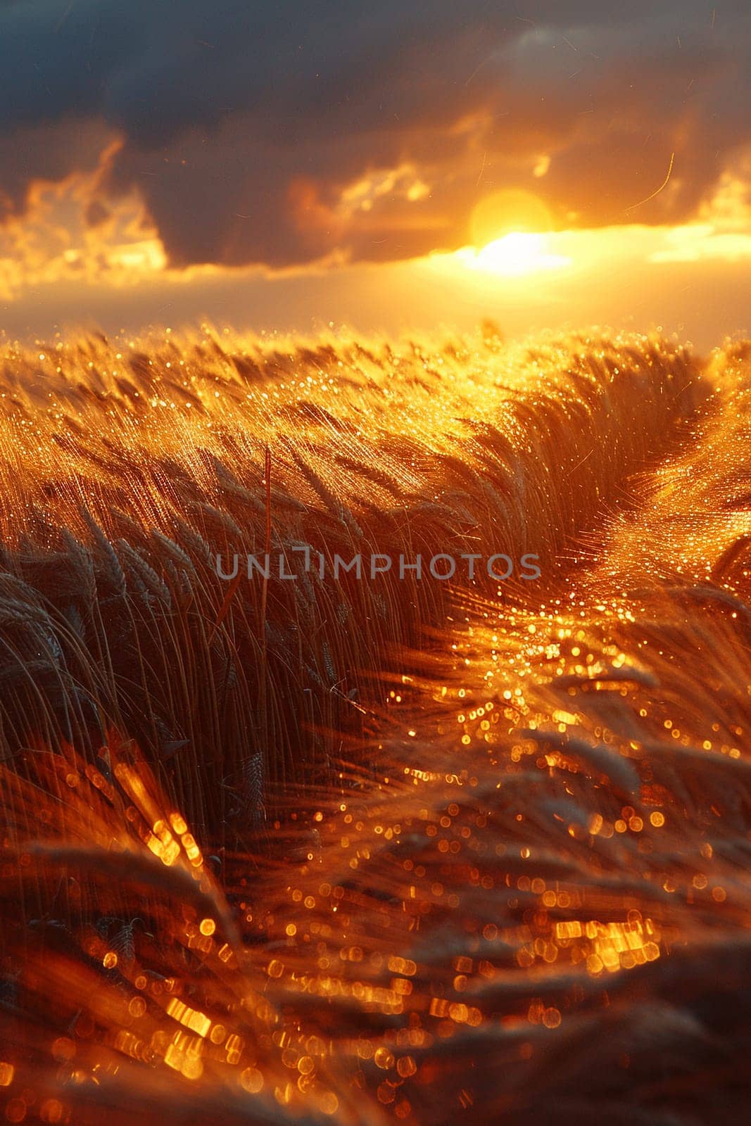 Waves of grain in a field at sunset, symbolizing abundance and the natural world.